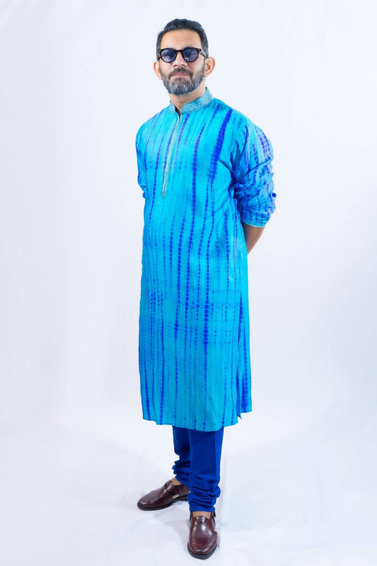 Blu tie-dye kurta set
