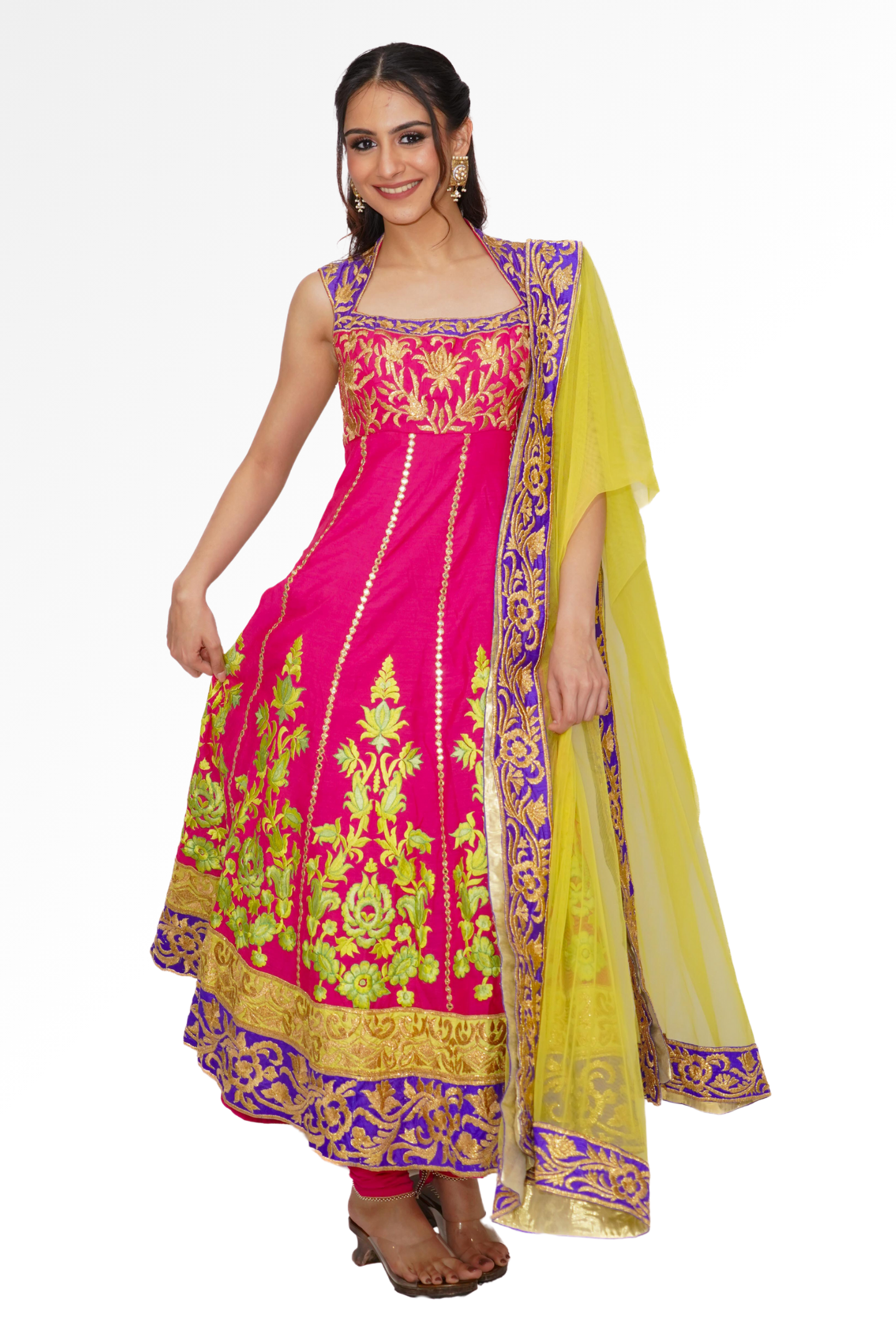 Bright pink anarkali for rent A Saree Story