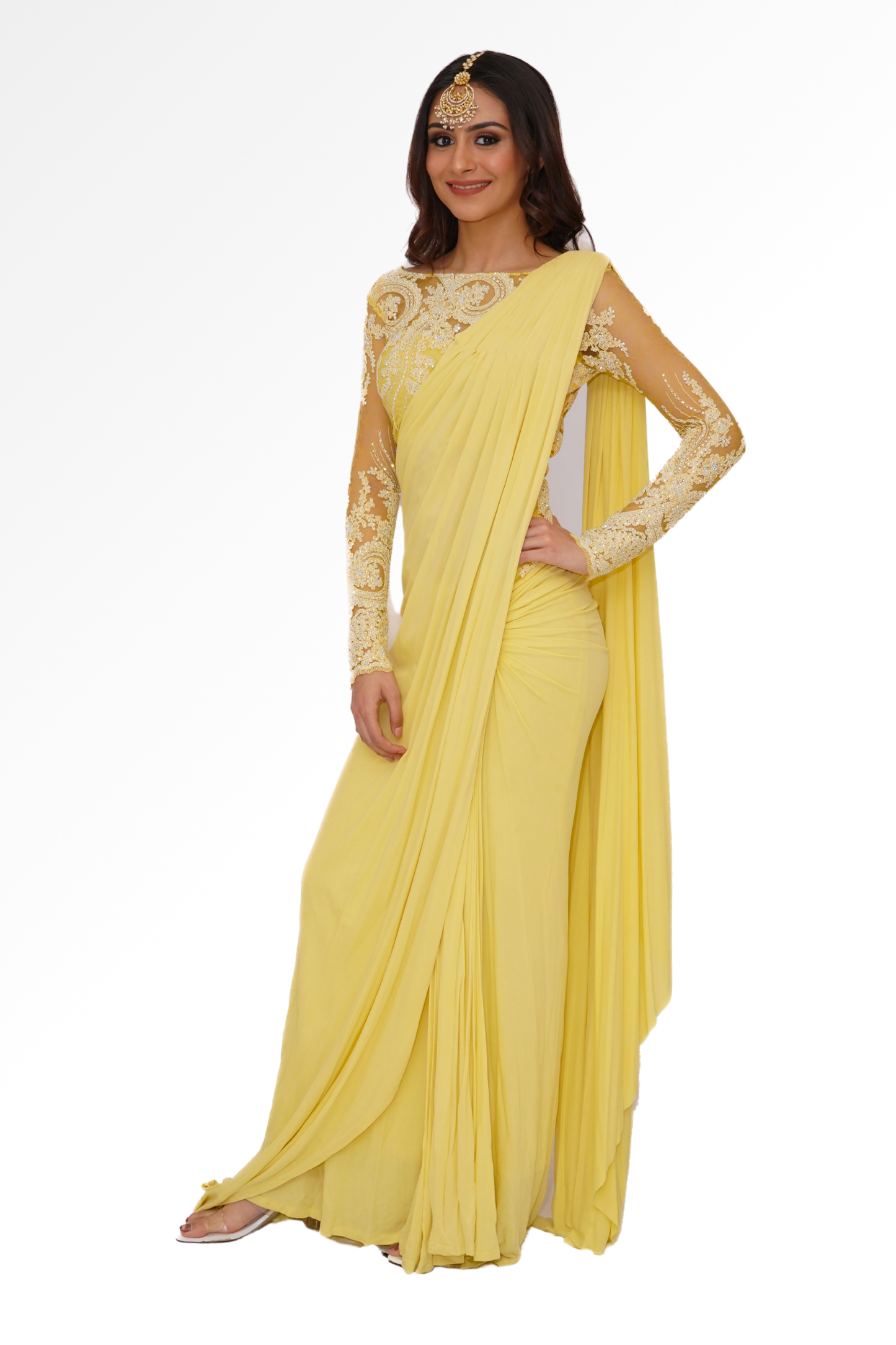 Yellow saree gown for rent A Saree Story