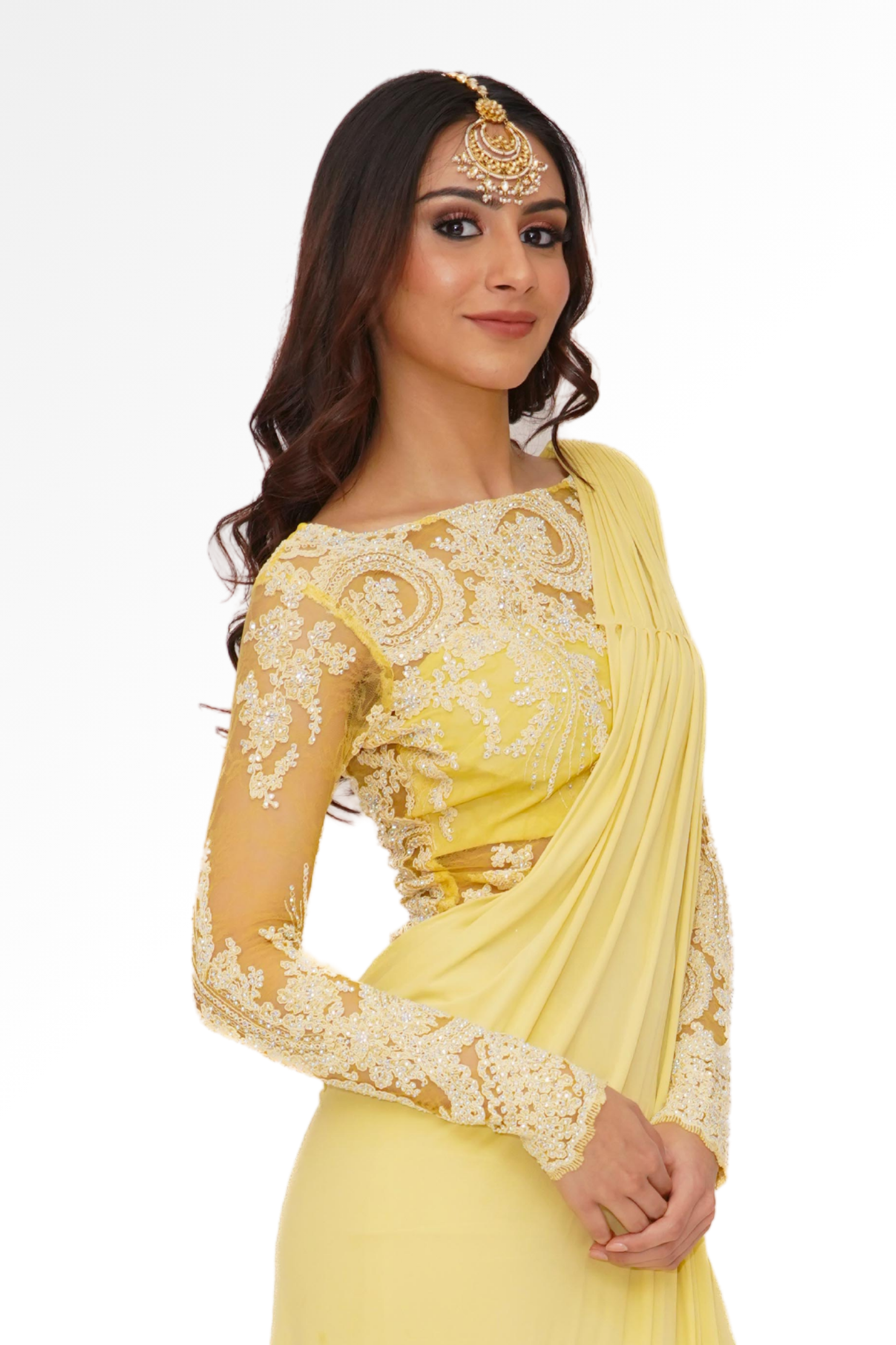 Yellow saree gown for rent A Saree Story
