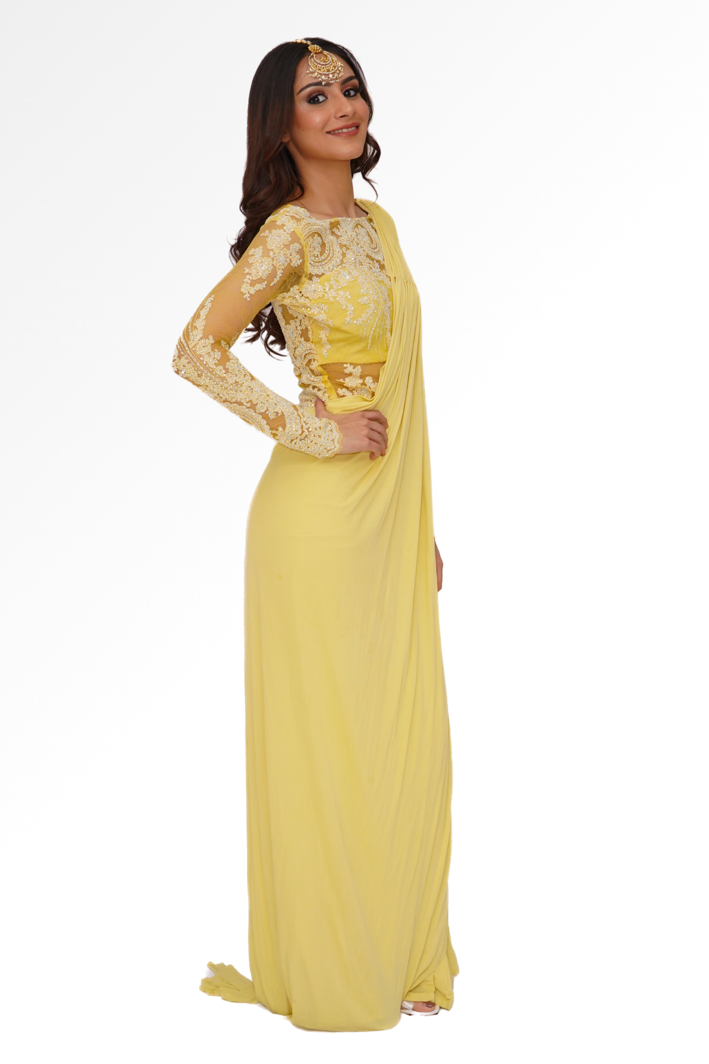 Yellow saree gown for rent A Saree Story