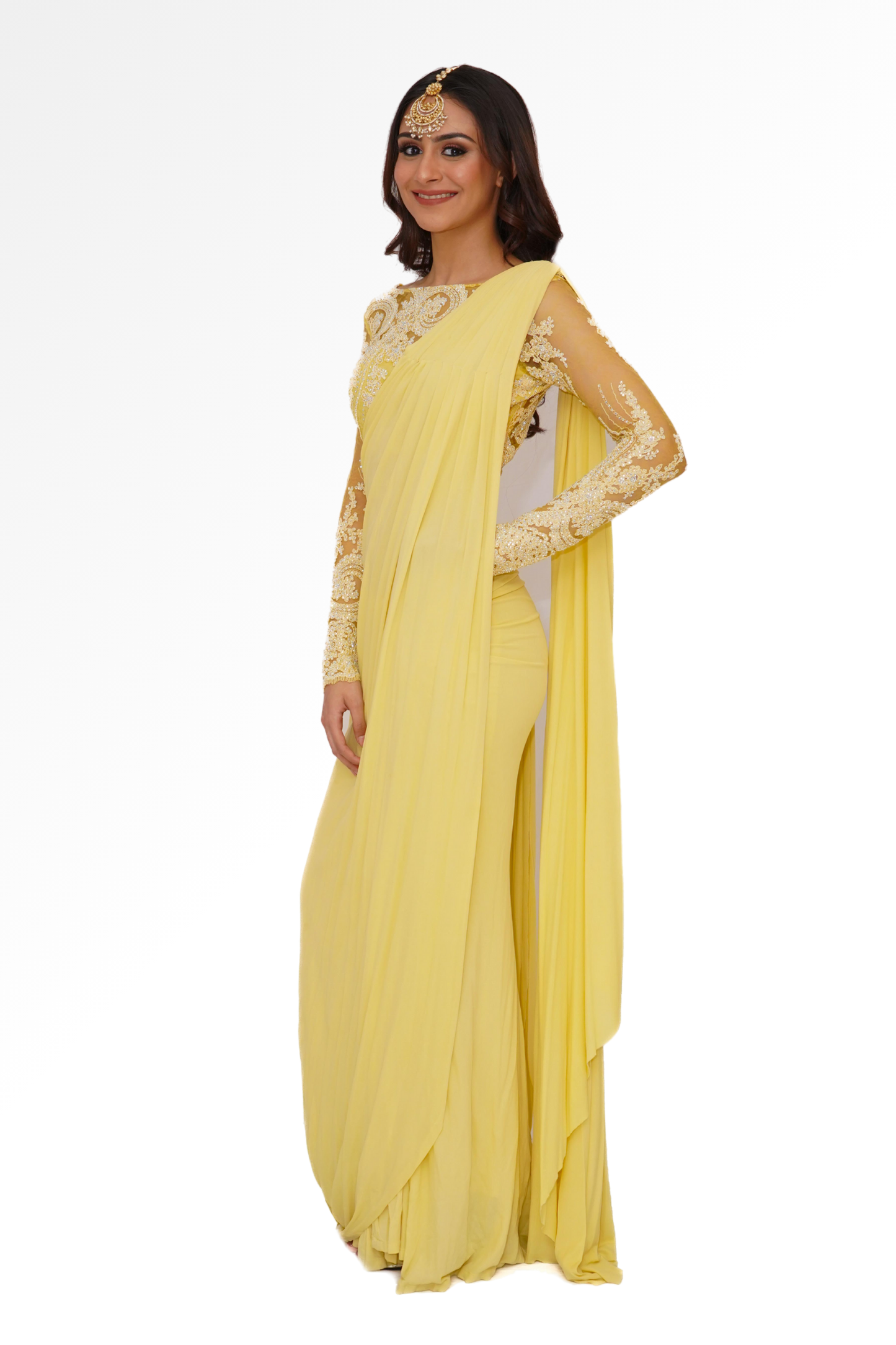 Yellow saree gown for rent A Saree Story