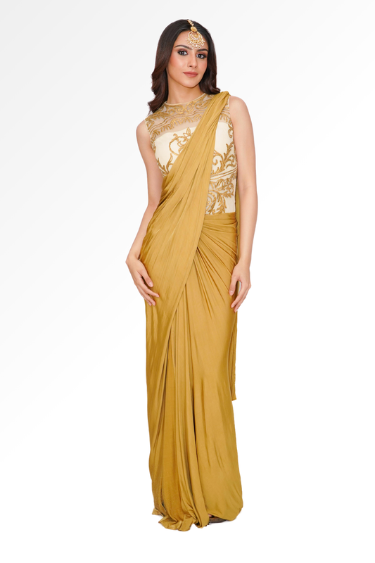 Gold saree gown for rent A Saree Story