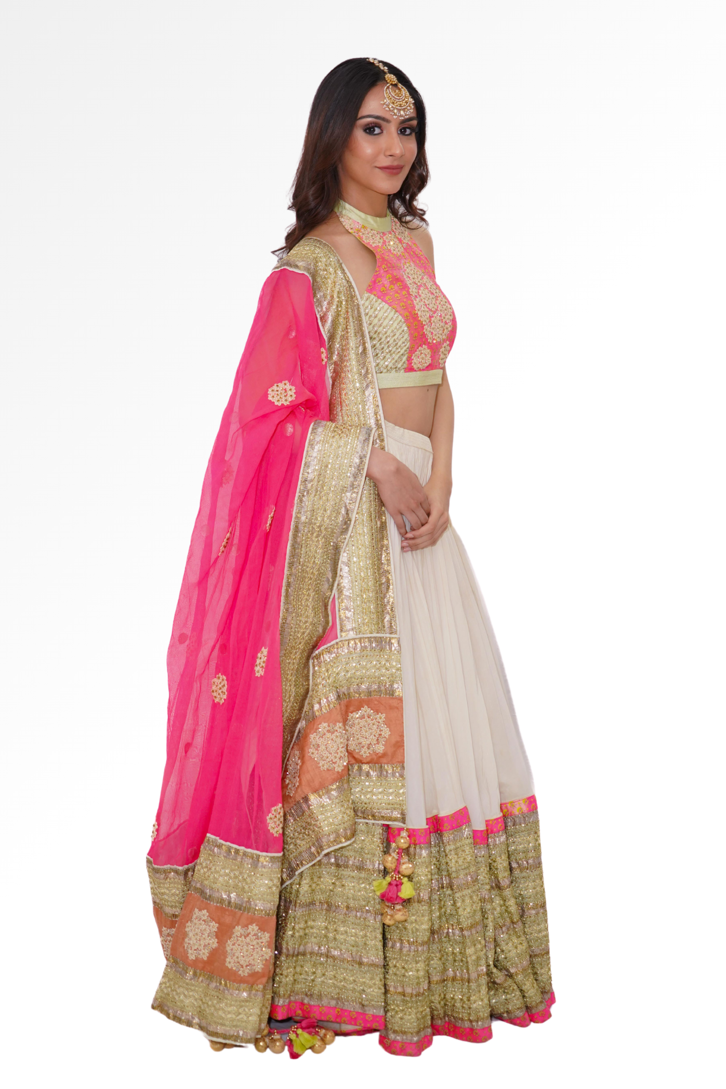 White and pink lengha for rent A Saree Story