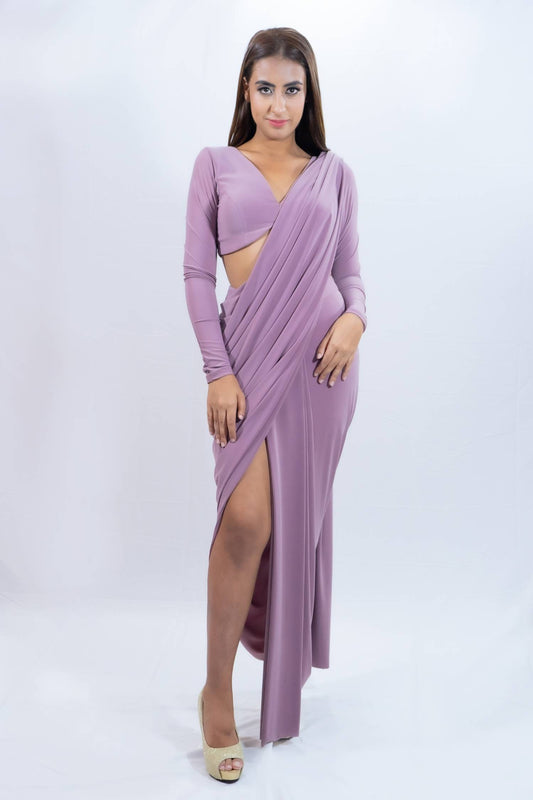 Muave purple fusion saree Indian outfit for rent in Bangkok