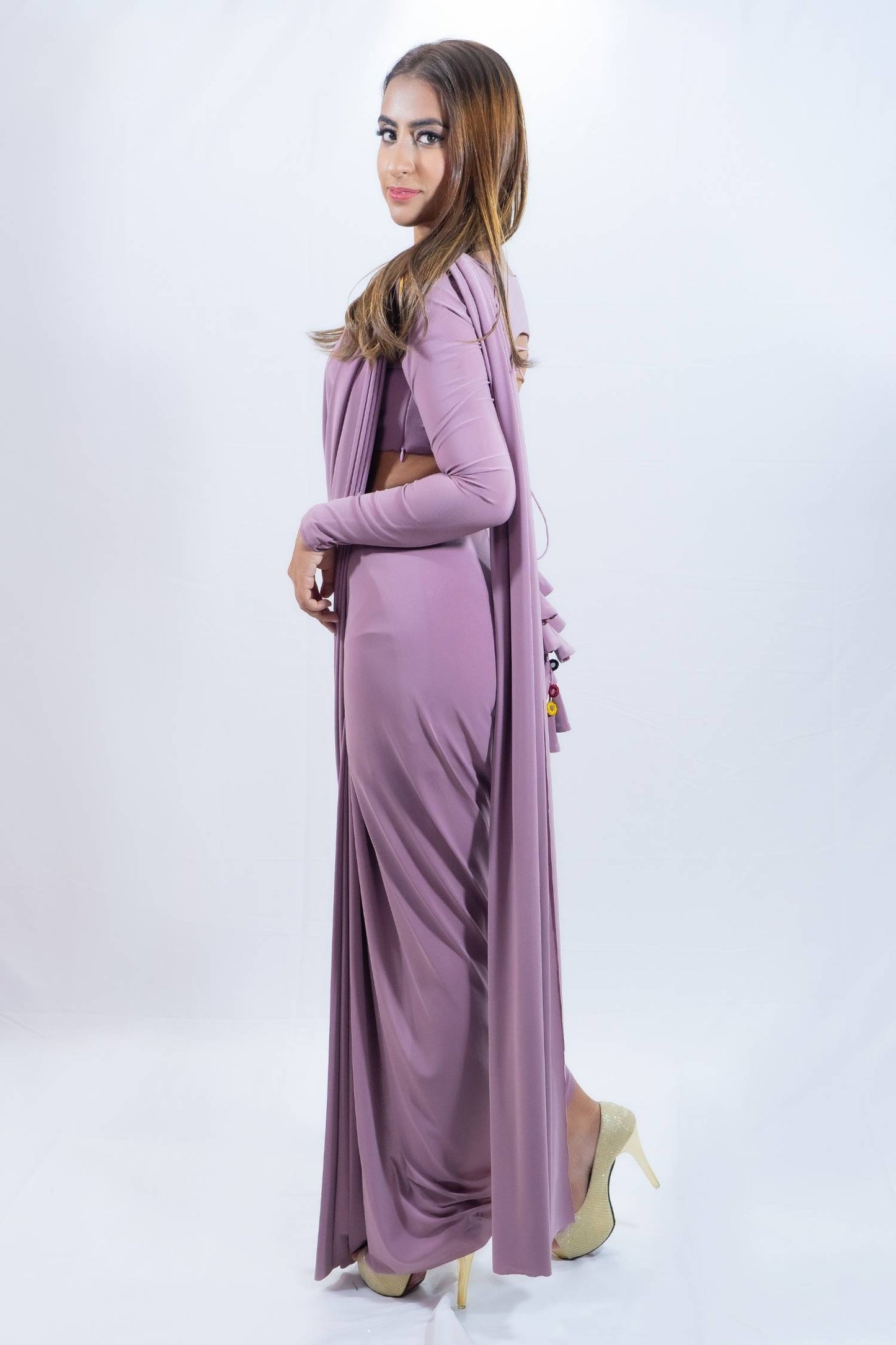 Muave purple fusion saree Indian outfit for rent in Bangkok
