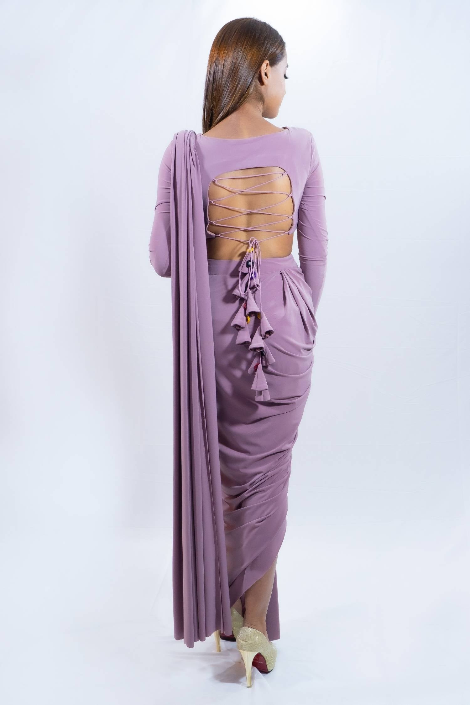 Muave purple fusion saree Indian outfit for rent in Bangkok