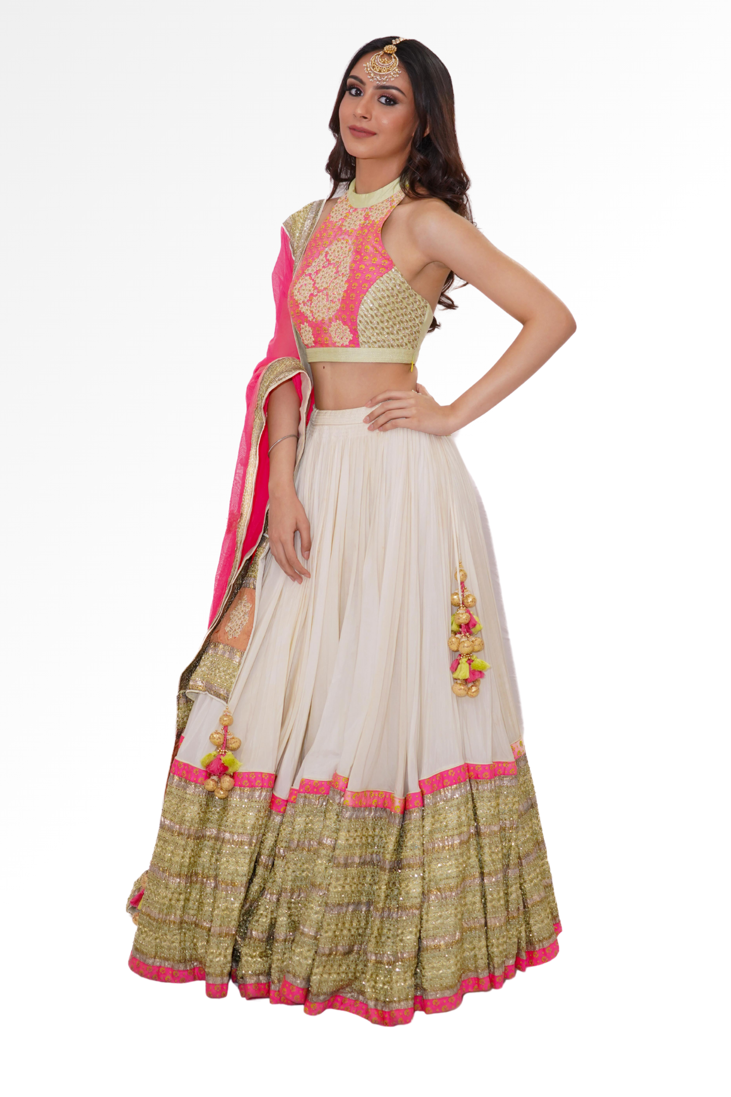 White and pink lengha for rent A Saree Story