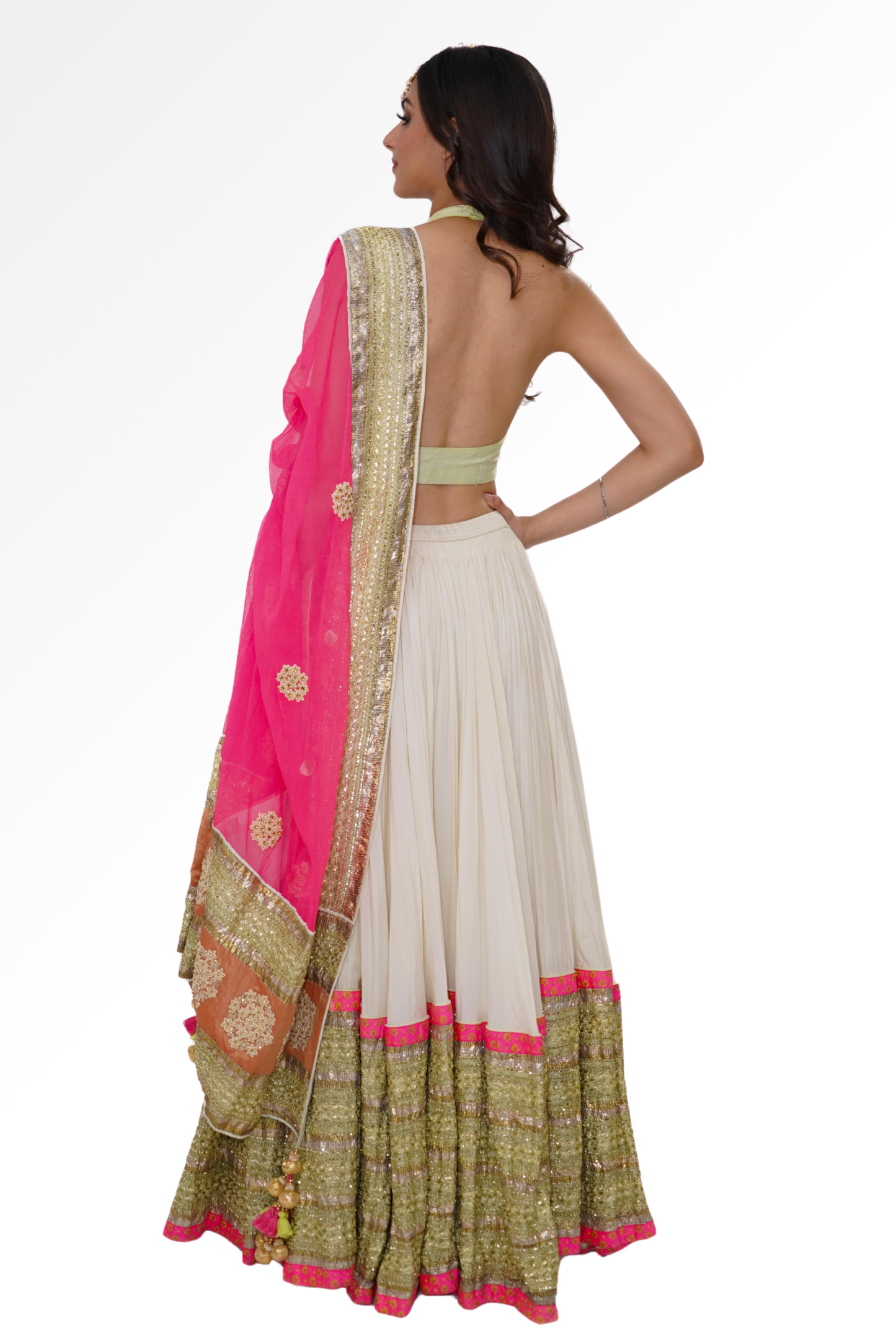 White and pink lengha for rent A Saree Story