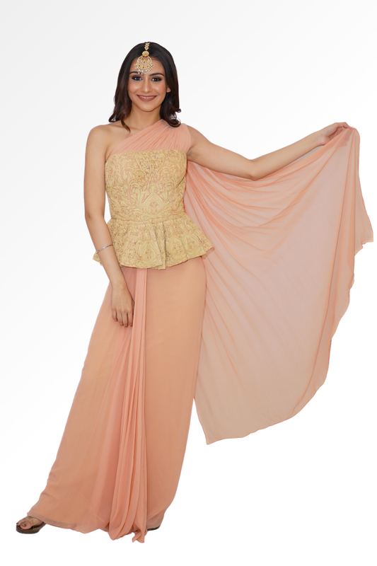 Peach saree gown for rent A Saree Story