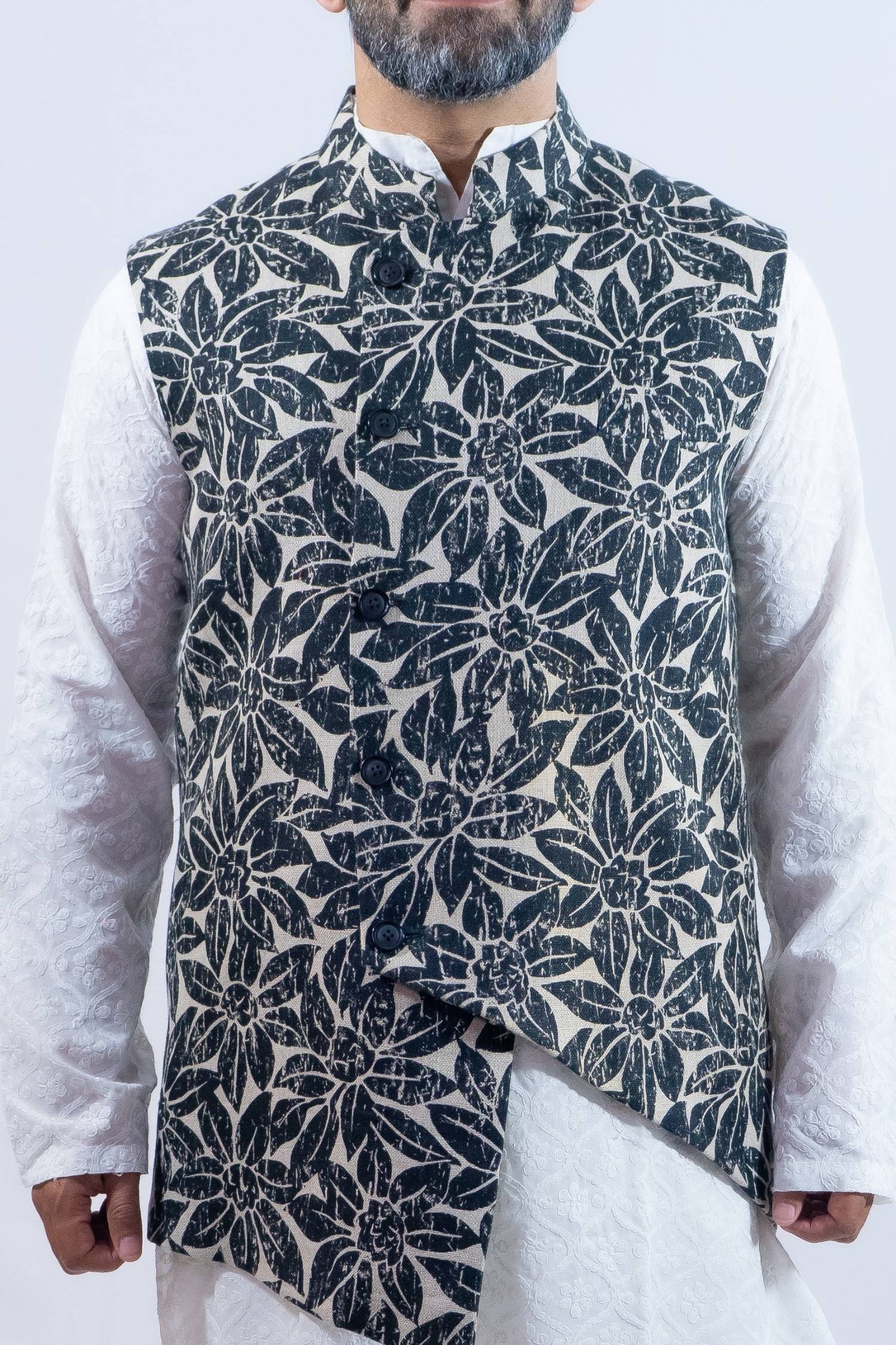 Black and beige floral print vest