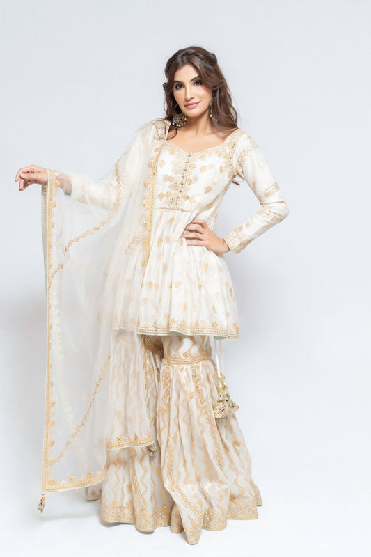 Ivory and Gold Silk Gharara