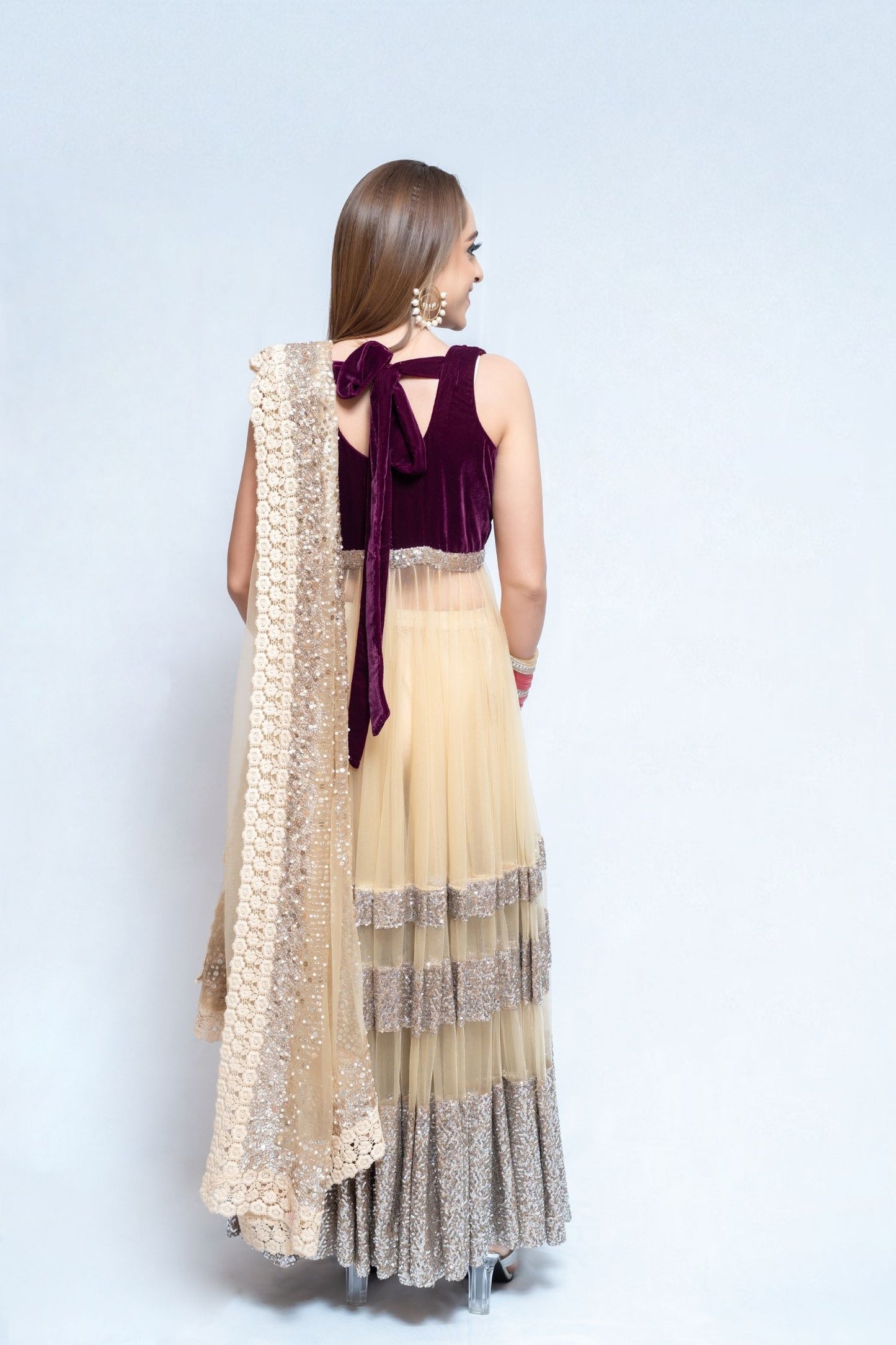 Shimmering Maroon Velvet and Net Anarkali