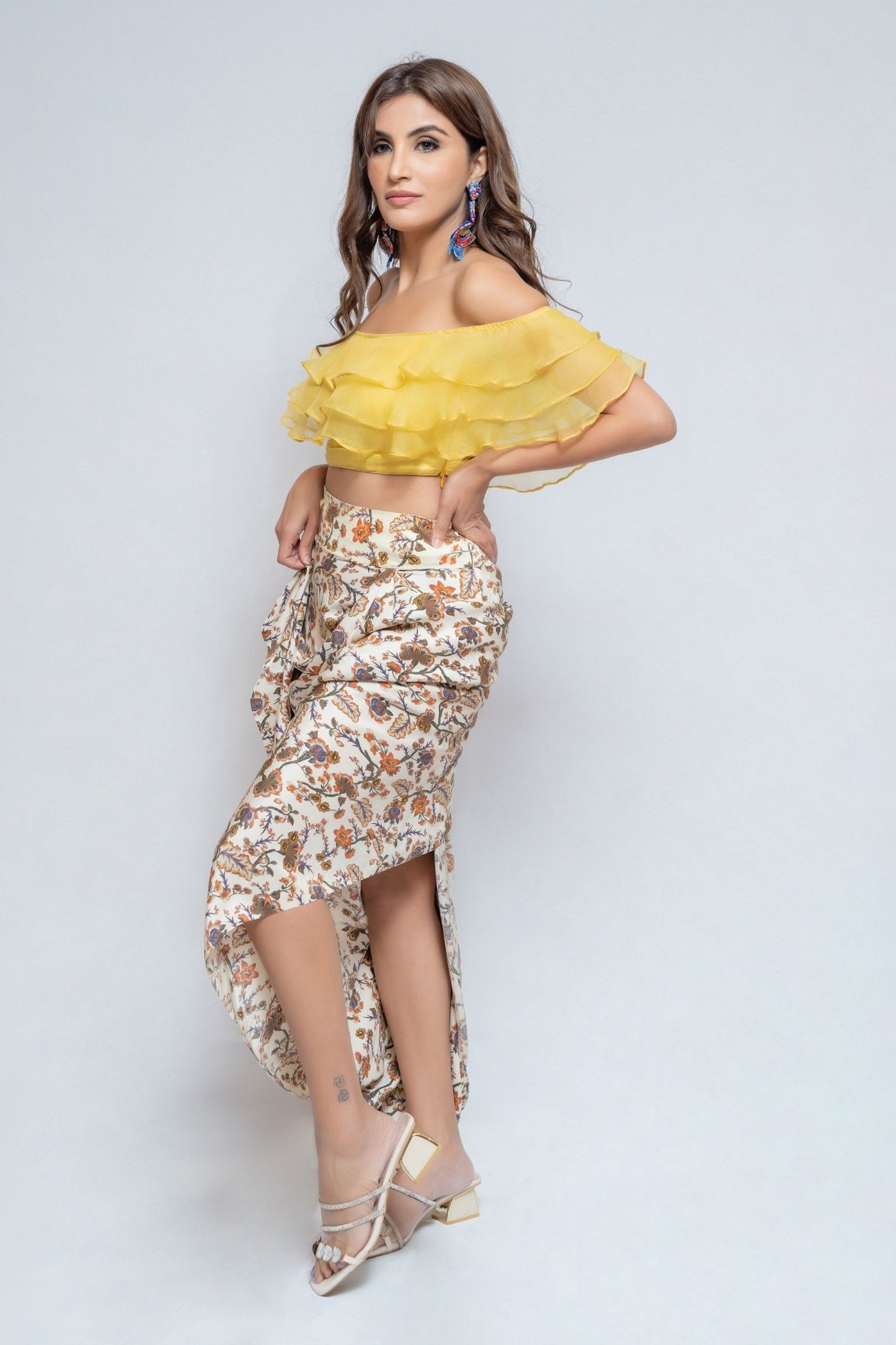 Cold Shoulder Indo Western Dhoti Lengha