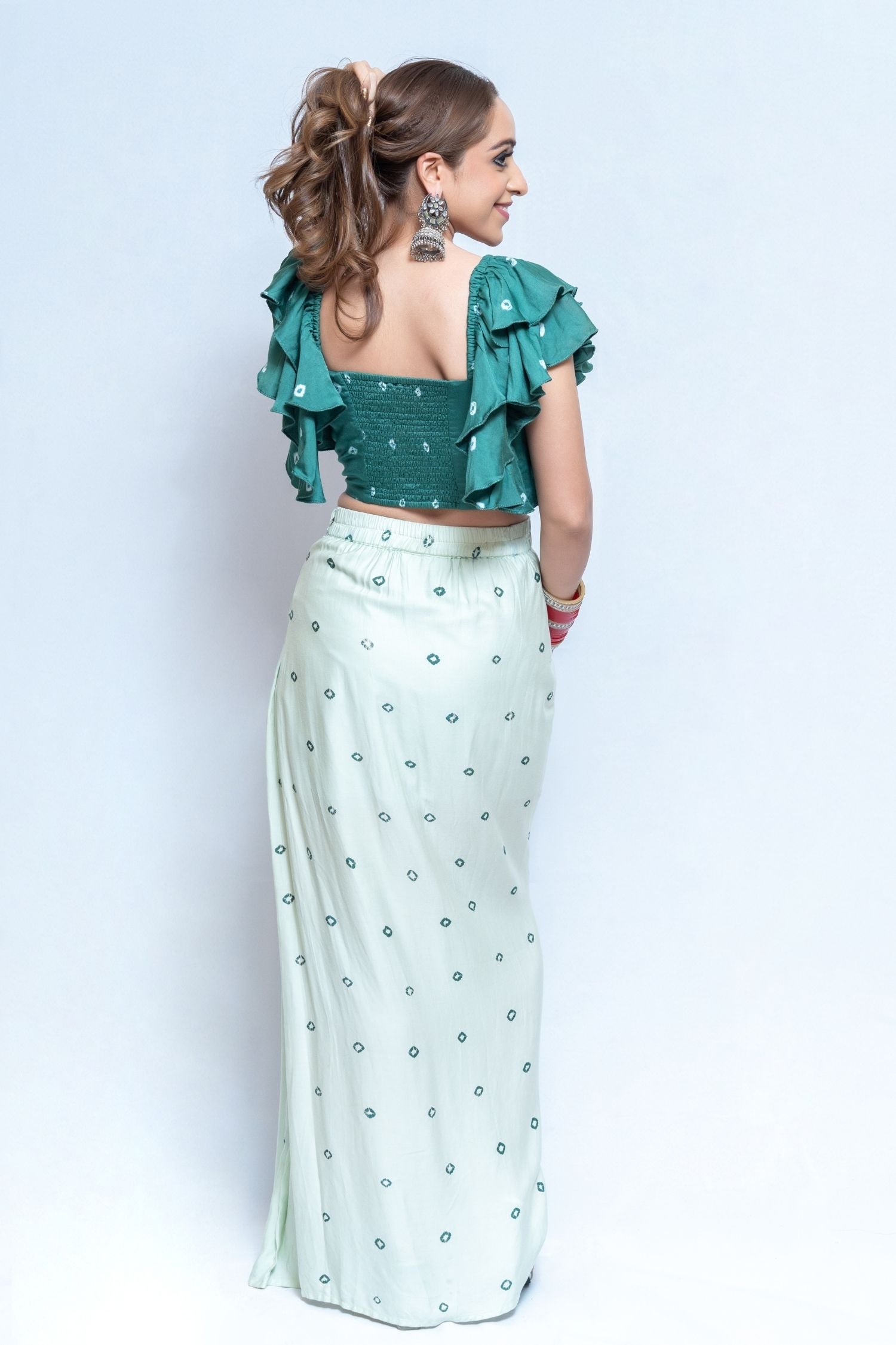 Green and White Indo Western Dhoti Lengha