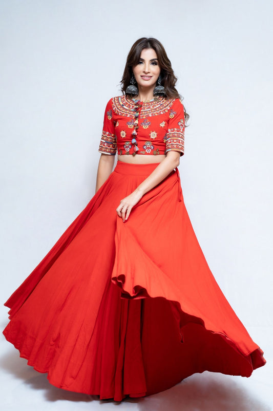Tribal Design Red Lengha