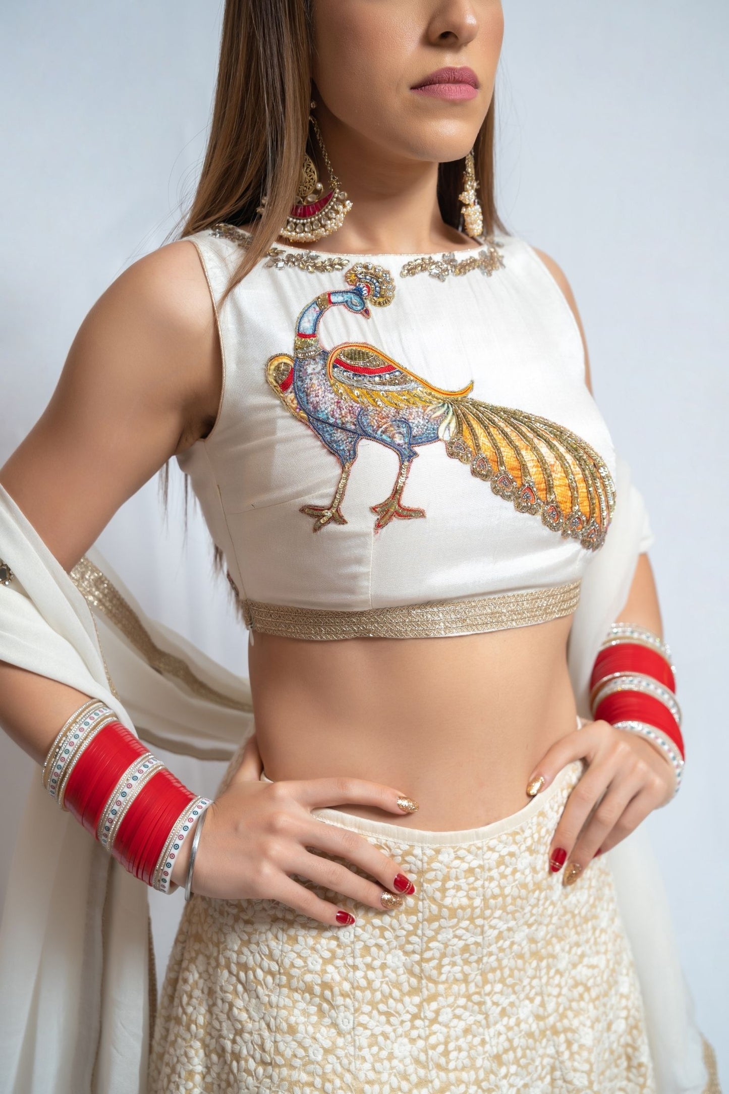 Ivory Peacock Lengha