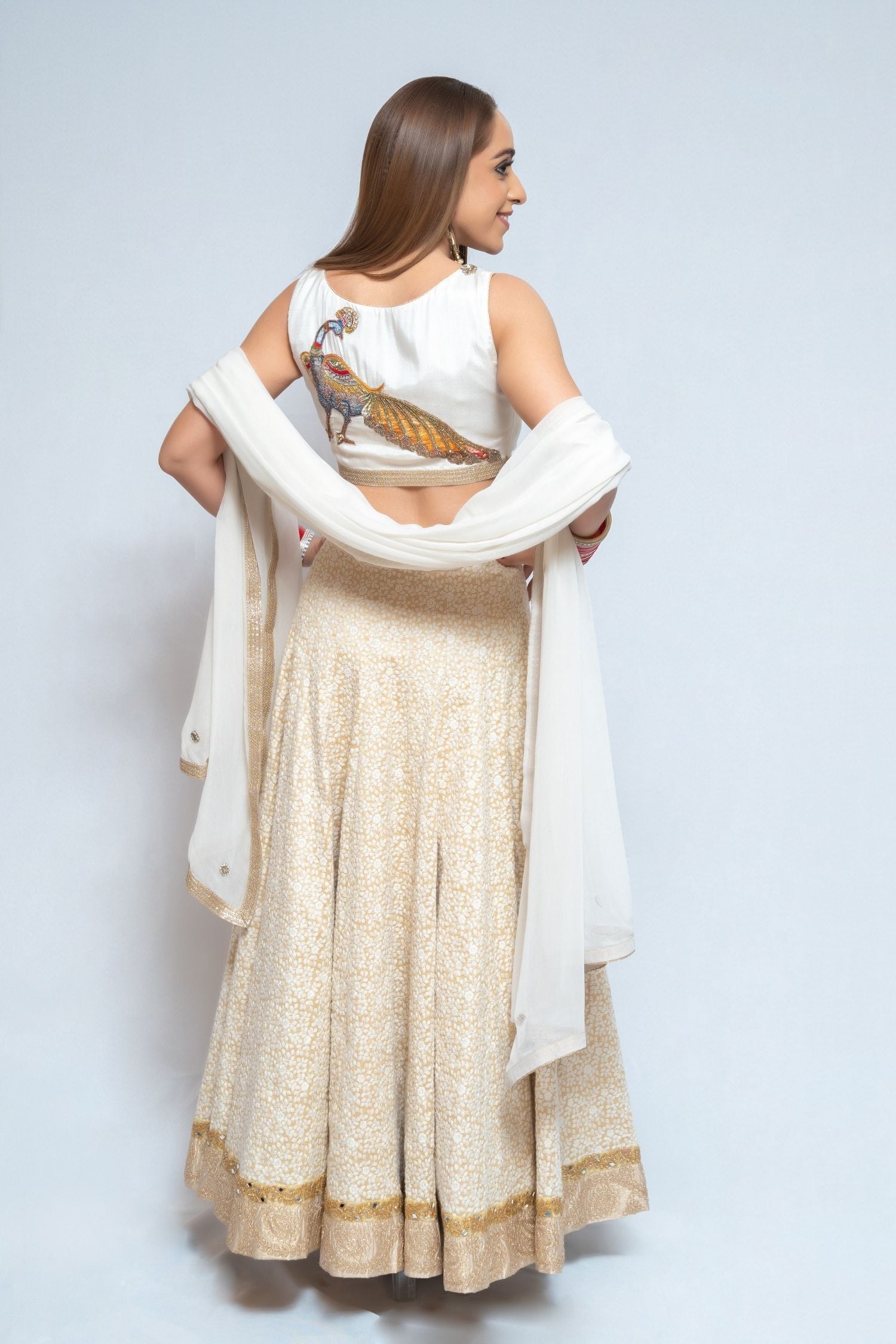 Ivory Peacock Lengha
