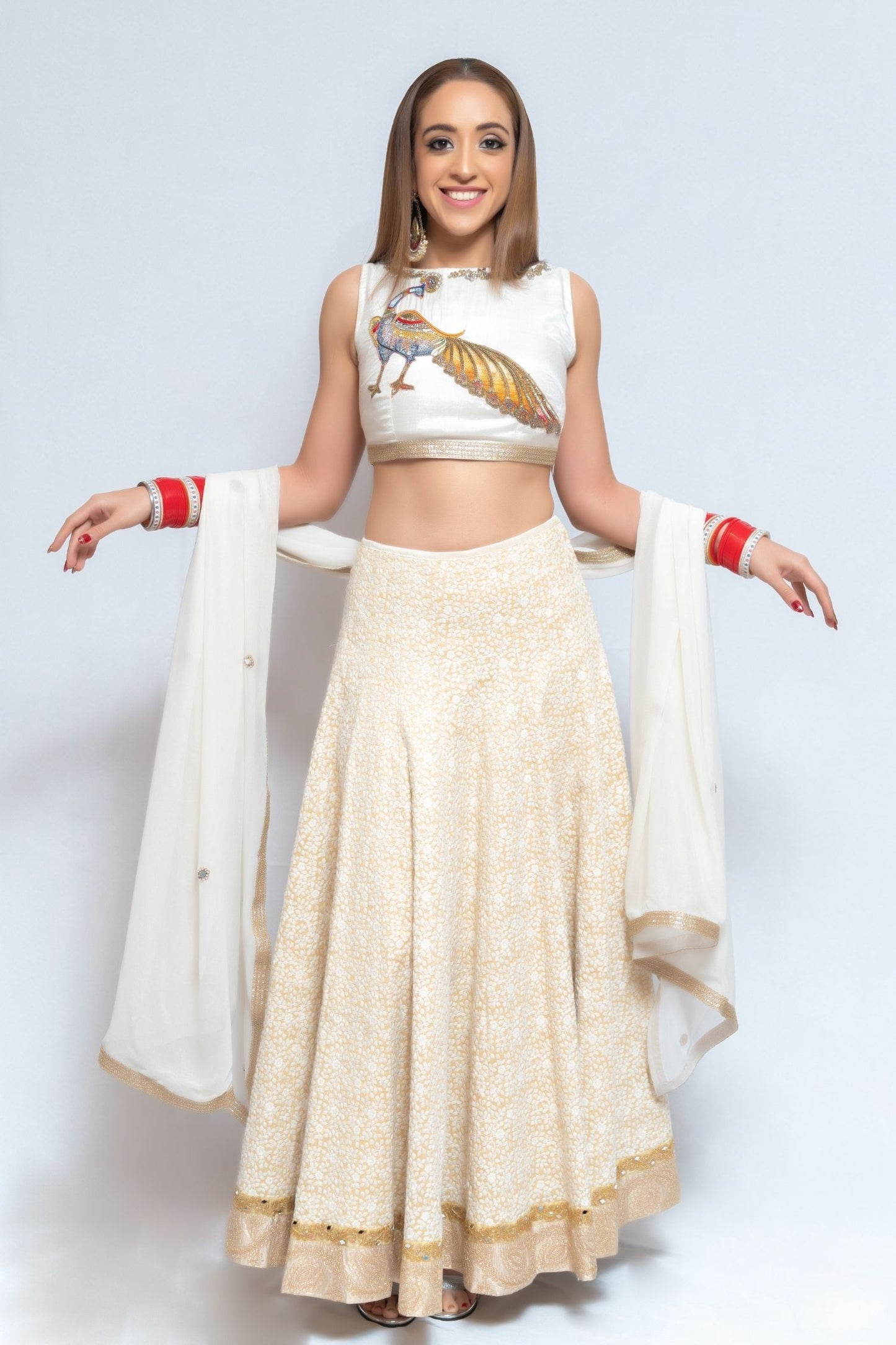 Ivory Peacock Lengha