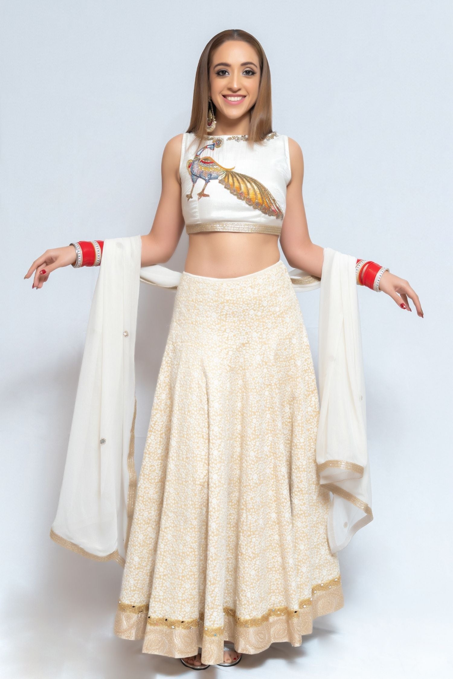 Ivory Peacock Lengha