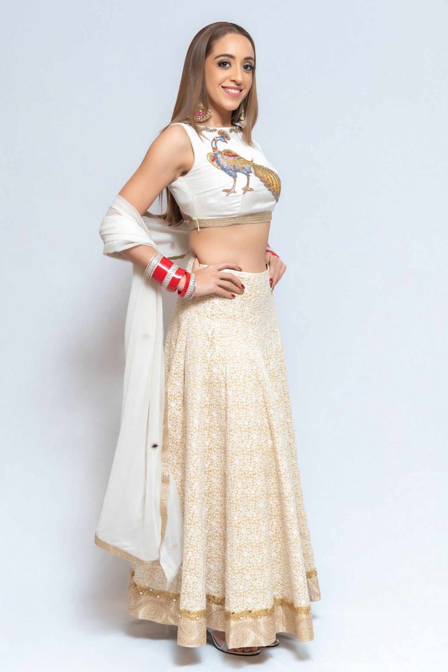 Ivory Peacock Lengha