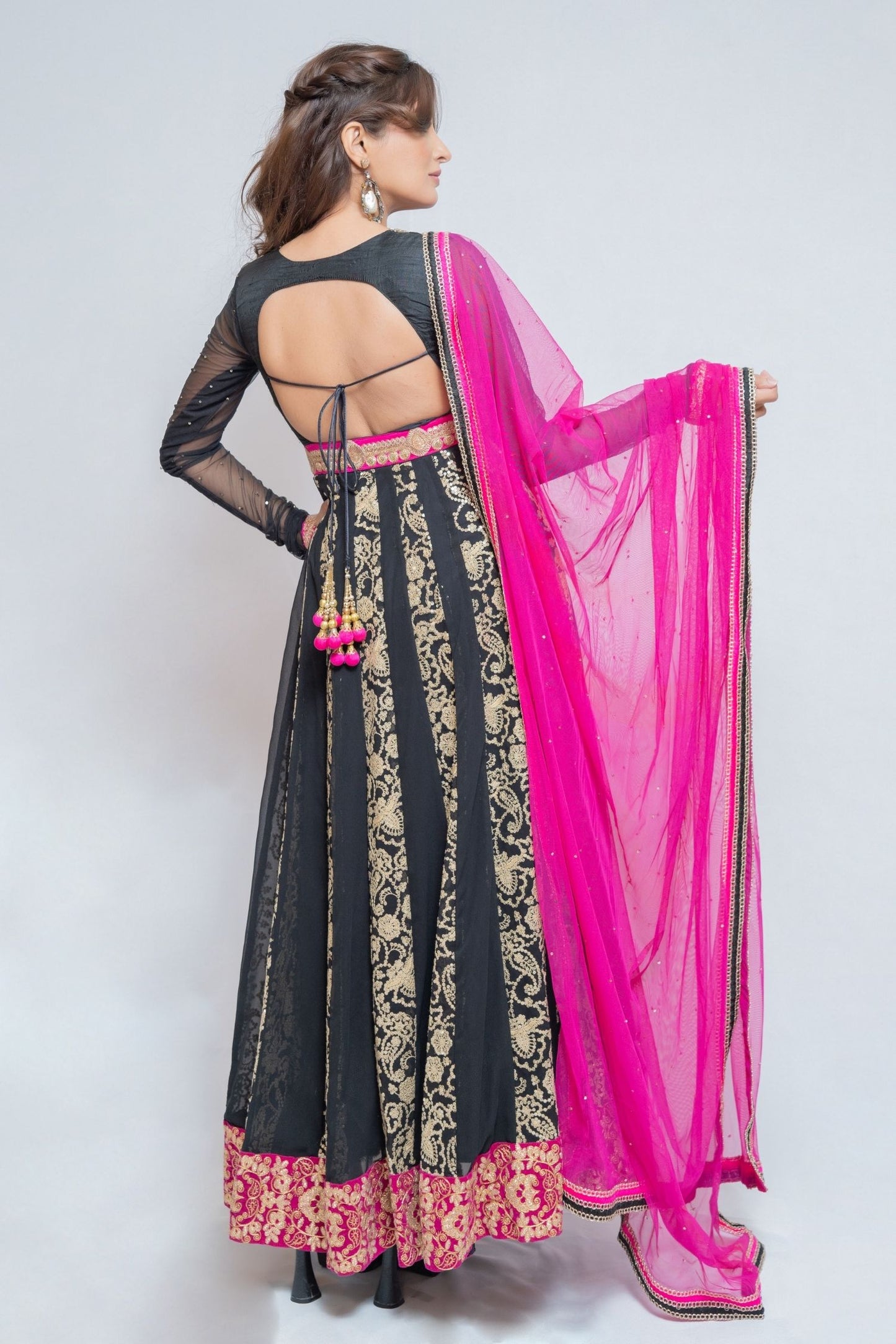 Black, Gold and Bright Pink Anarkali