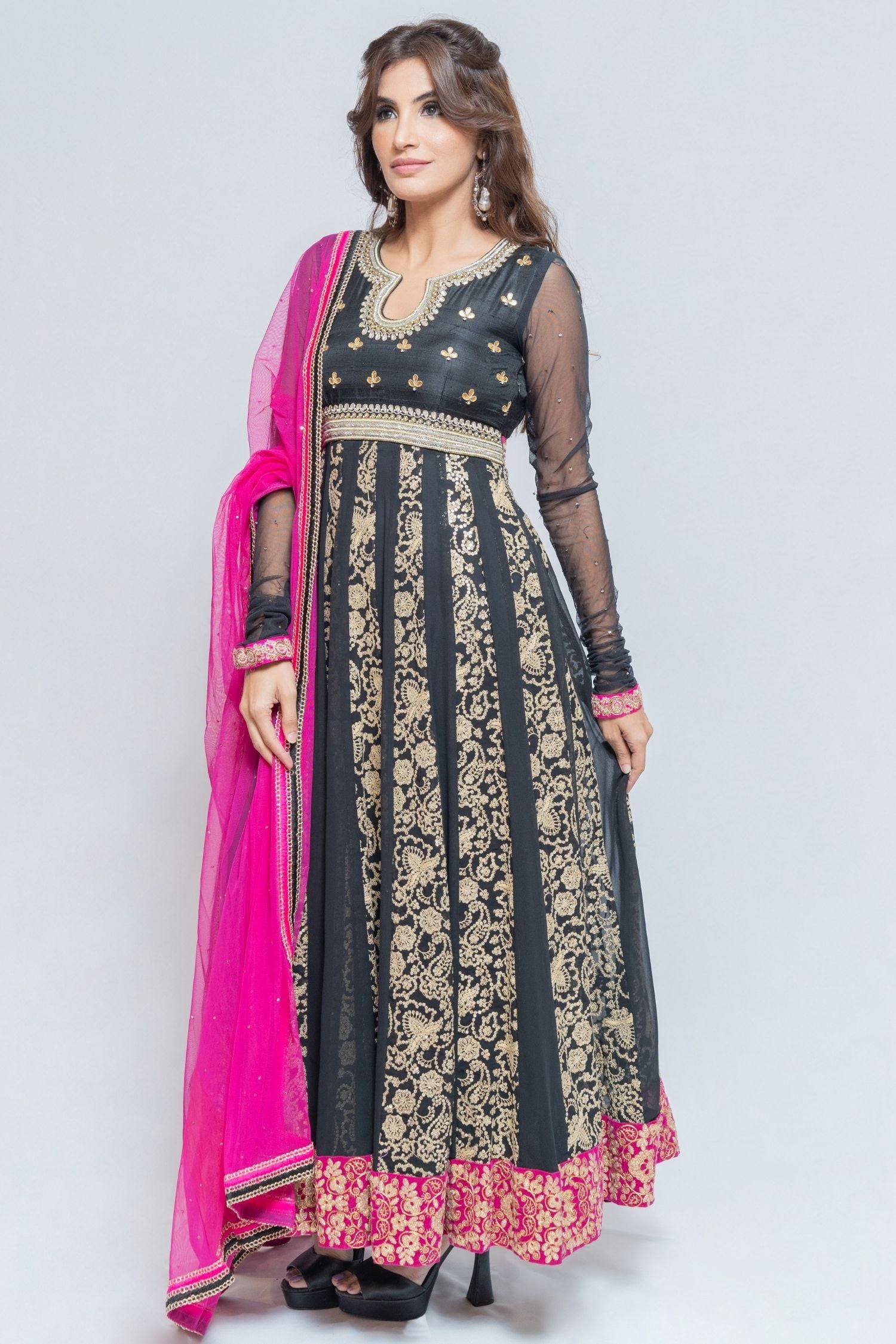 Black, Gold and Bright Pink Anarkali