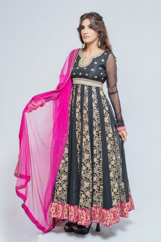 Black, Gold and Bright Pink Anarkali