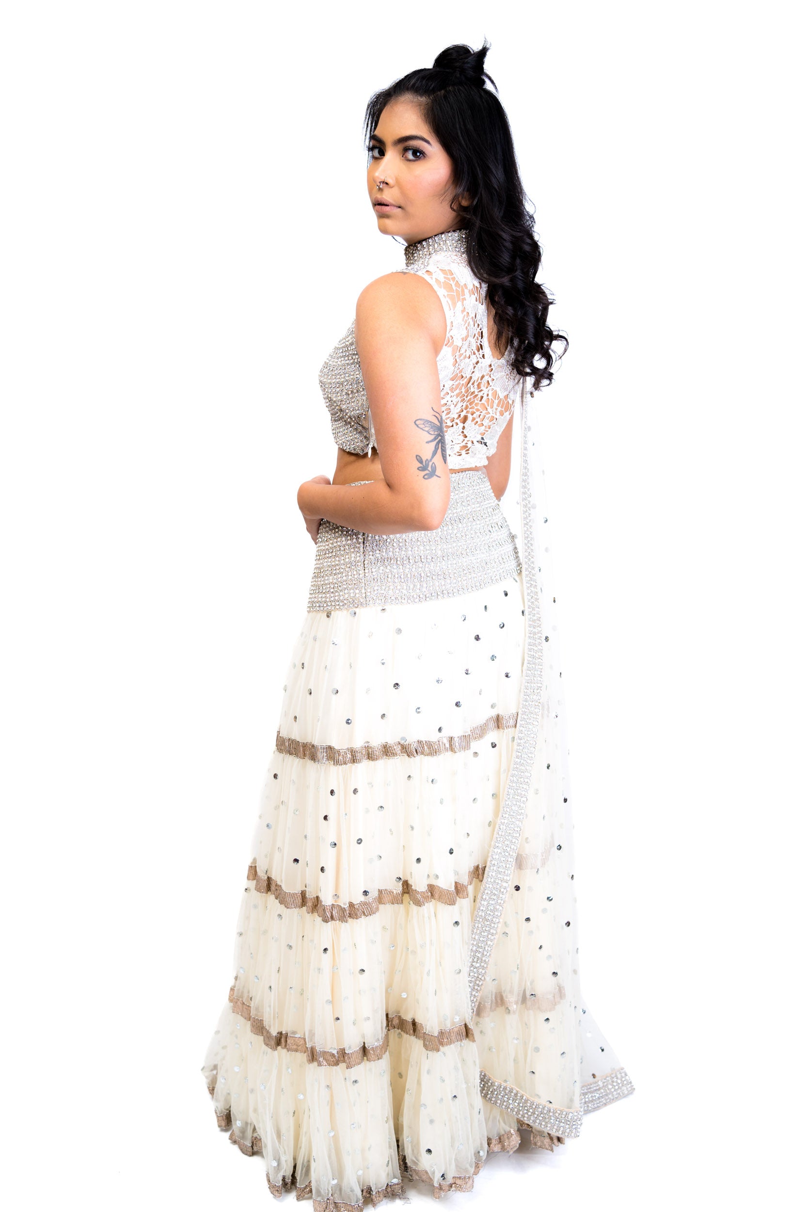 Silver and White Lengha