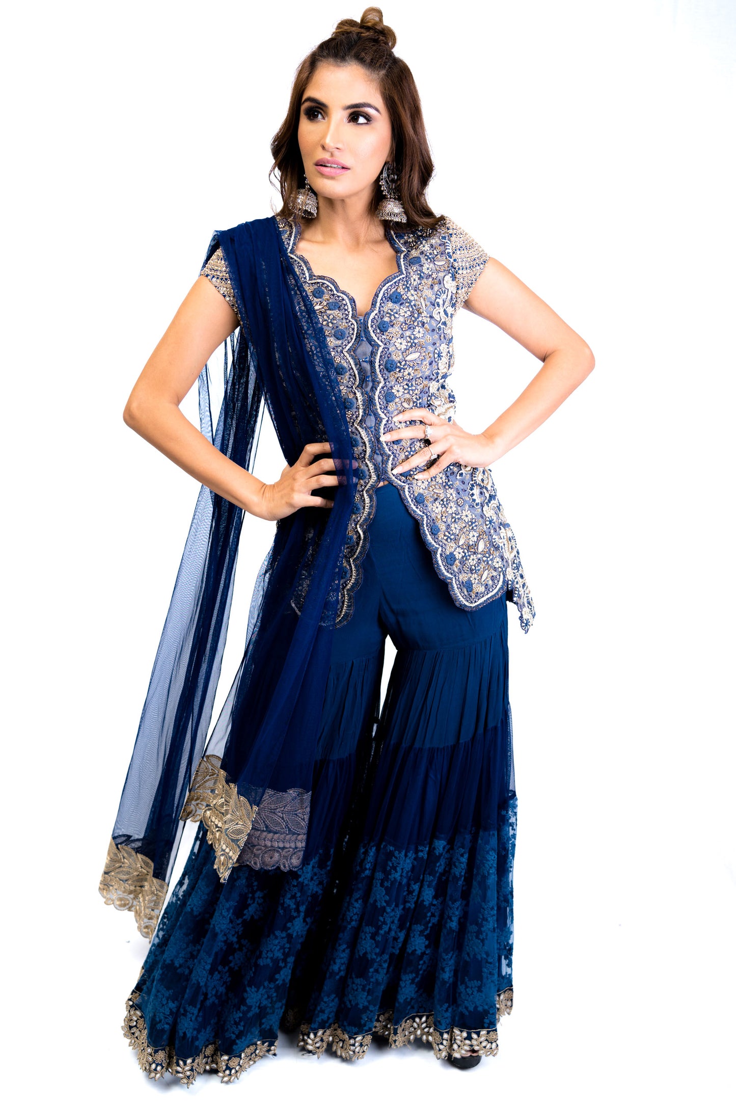 Navy Floral Gharara