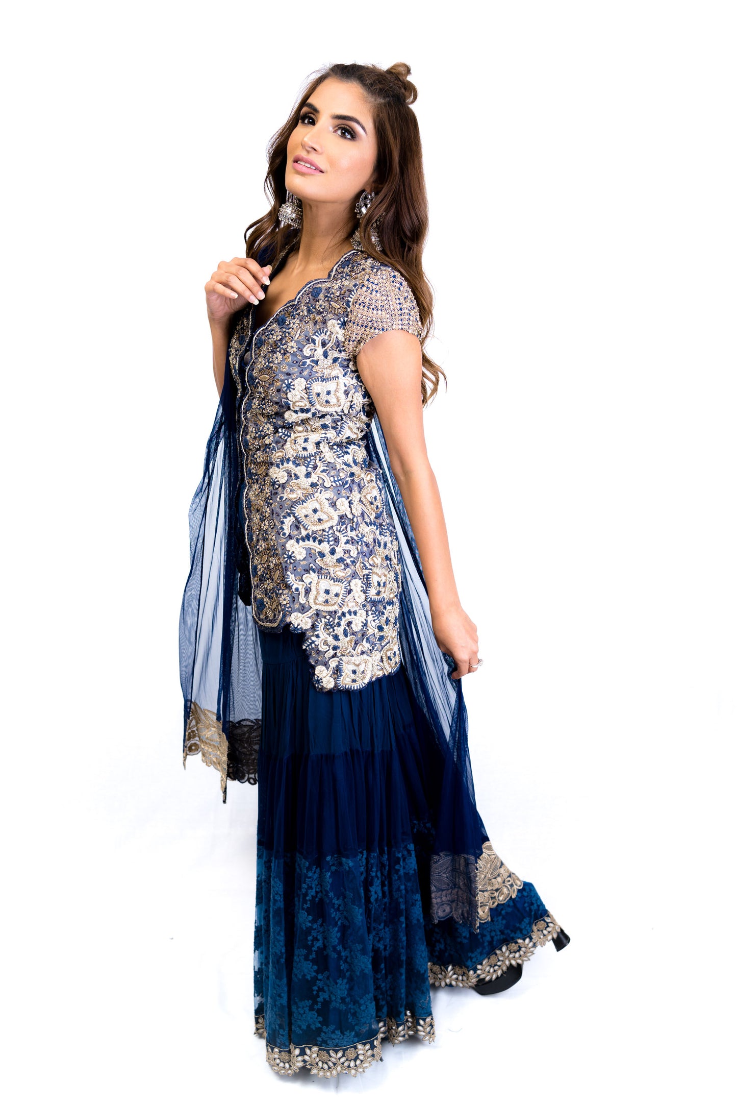 Navy Floral Gharara
