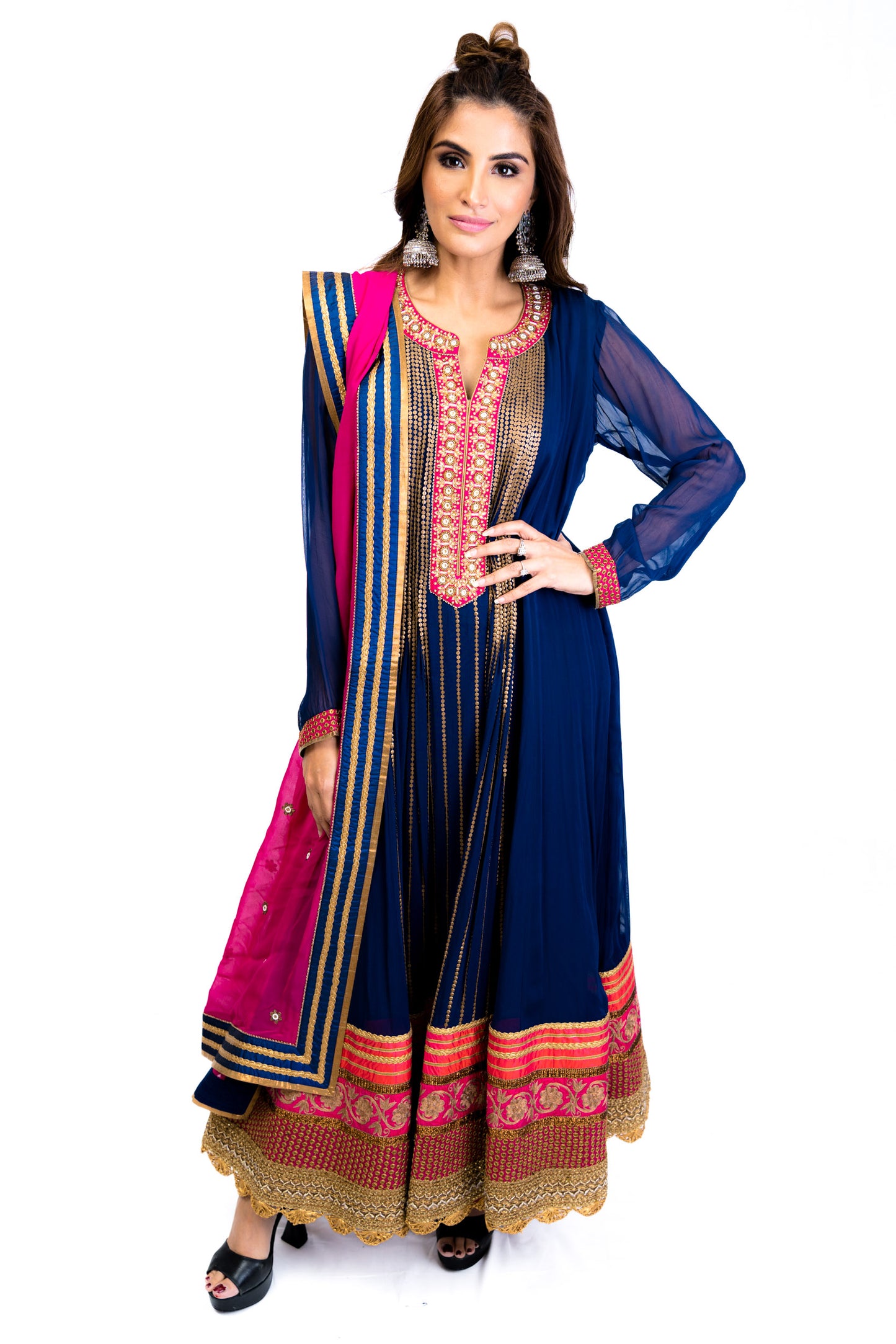 Multicolored Navy Anarkali
