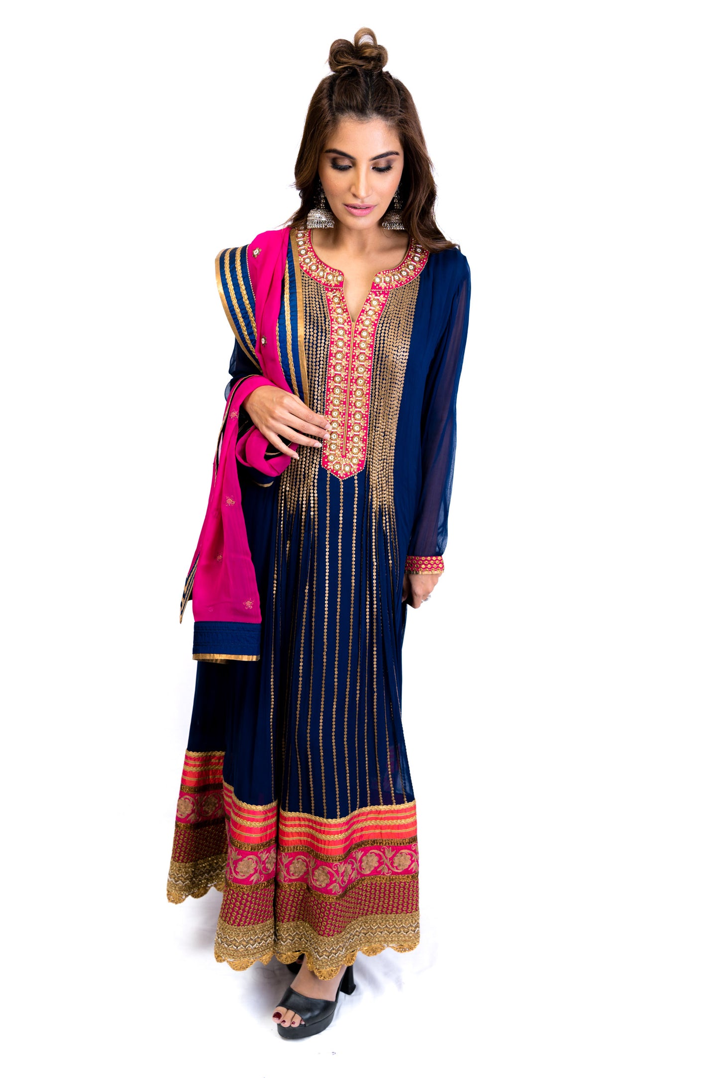 Multicolored Navy Anarkali