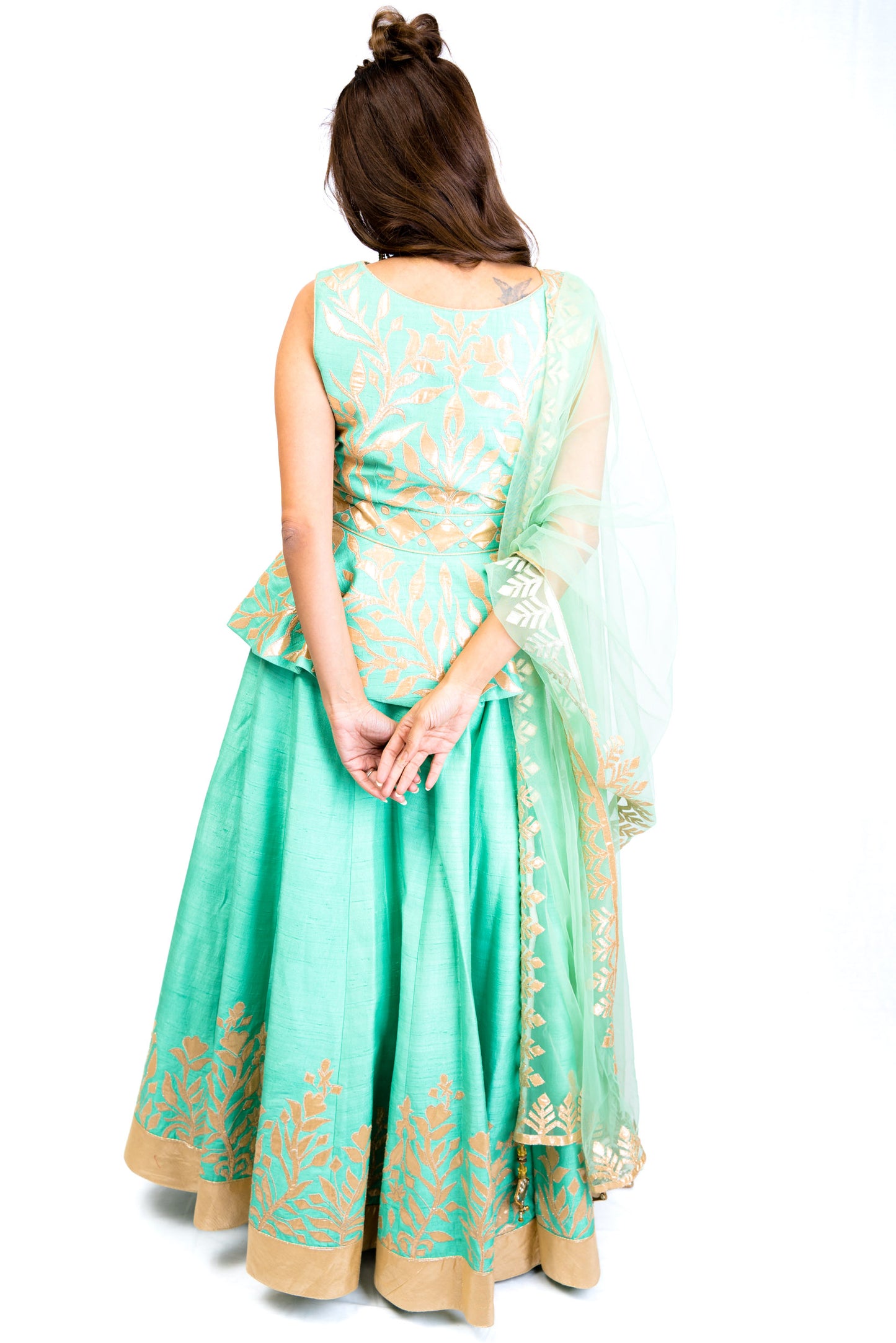 Sea Green and Gold Peplum Lengha