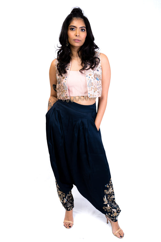 Pastel Pink and Navy Dhoti