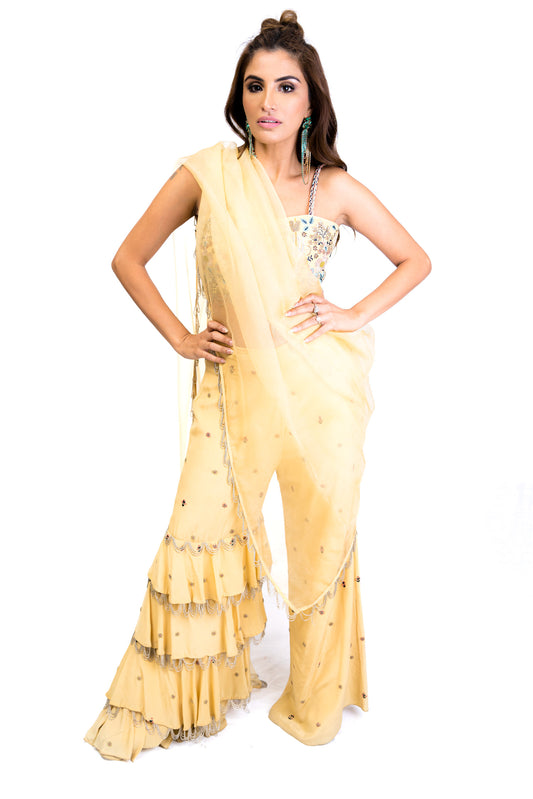 Asymmetrical Pastel Yellow Sharara