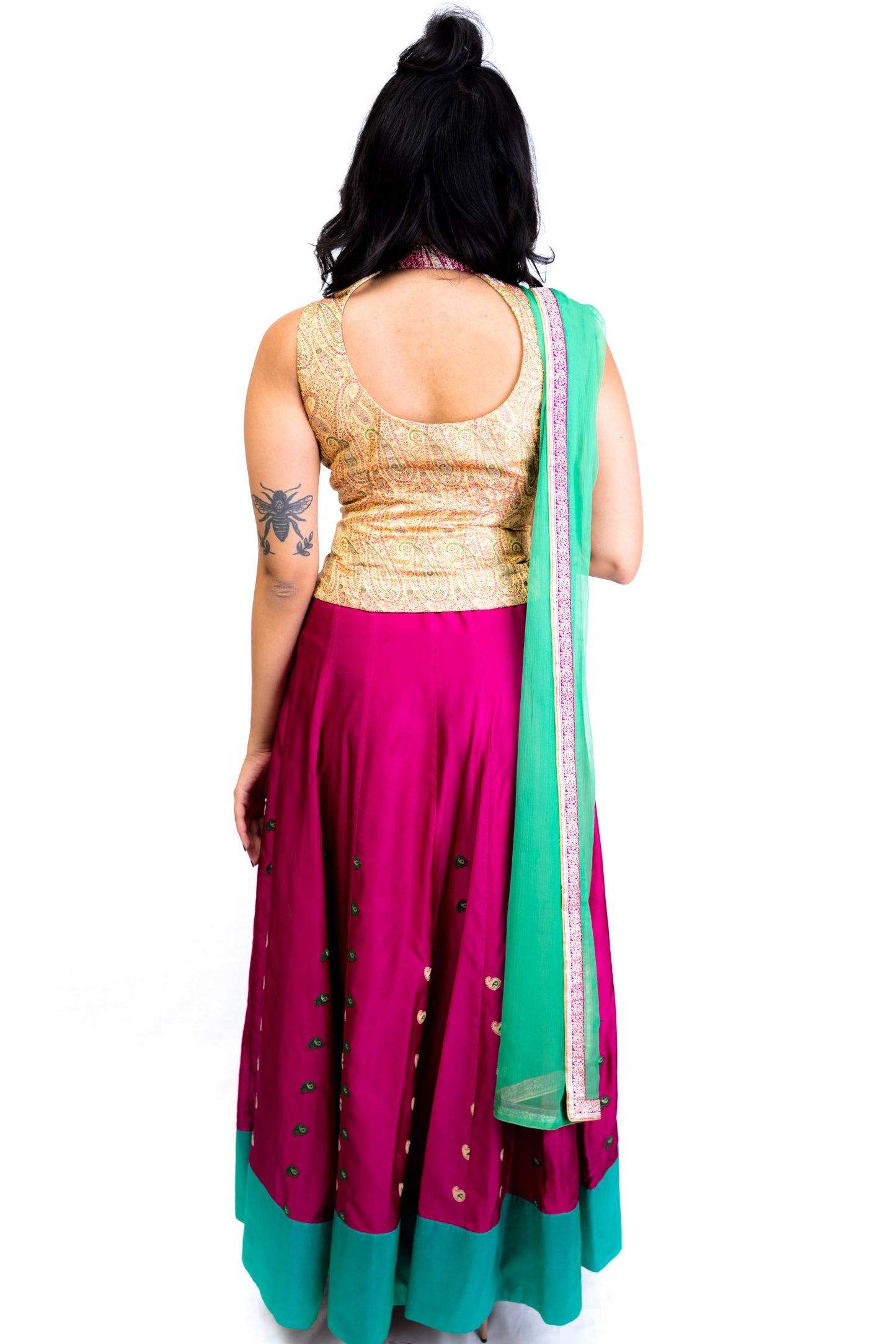 Magenta, Green and Gold Vintage Lengha