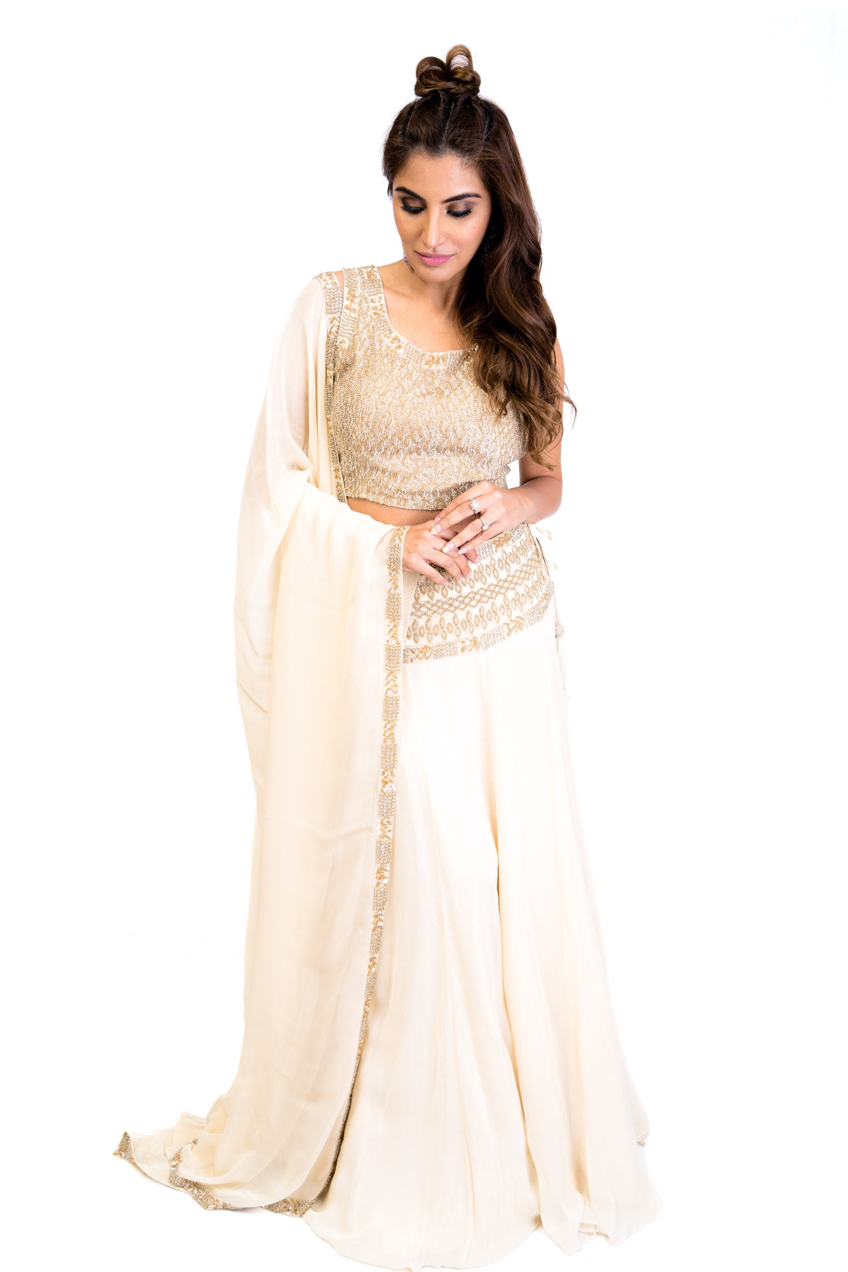 Ivory Lengha with Gold Sequin Design