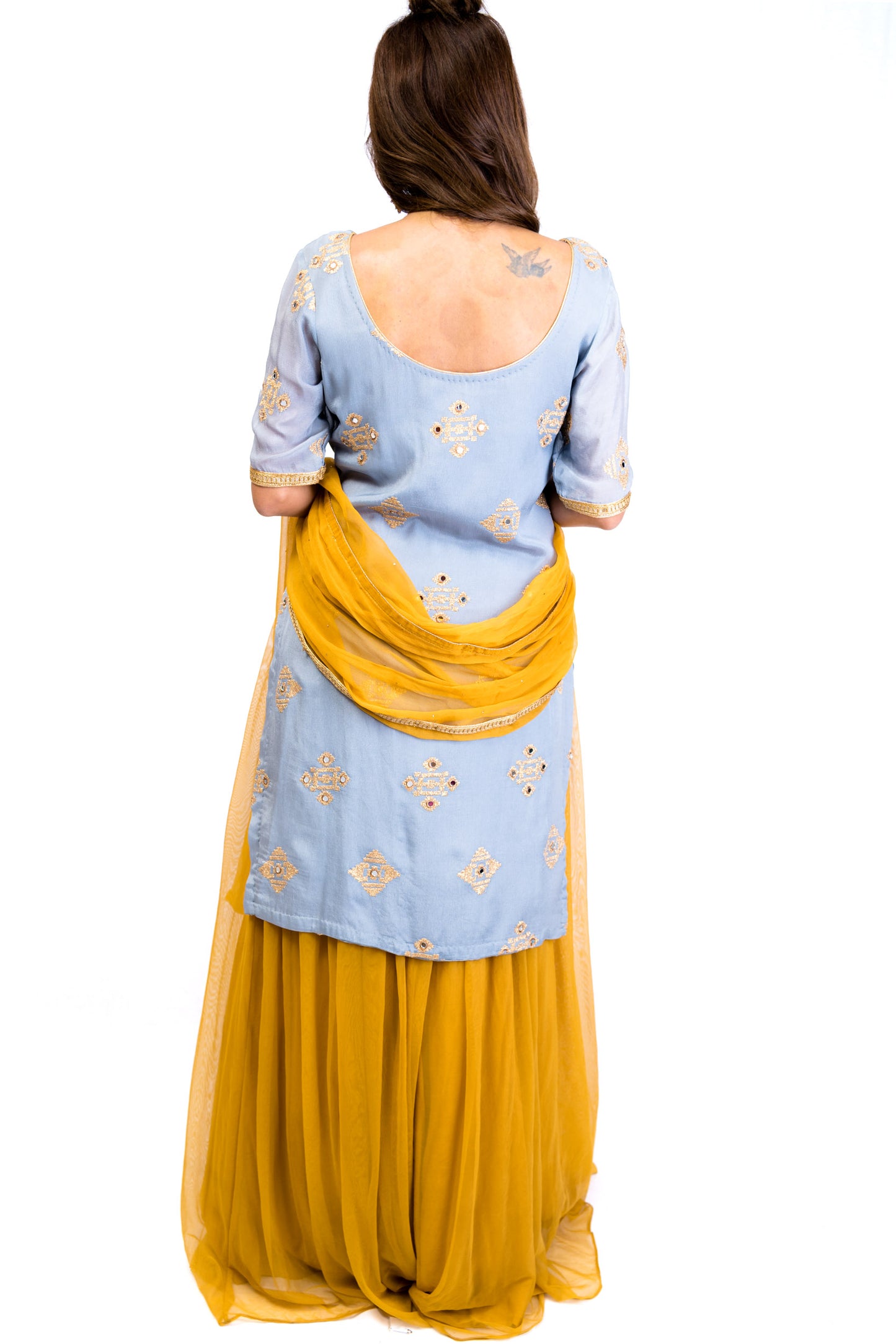 Pastel Blue and Mustard Lengha