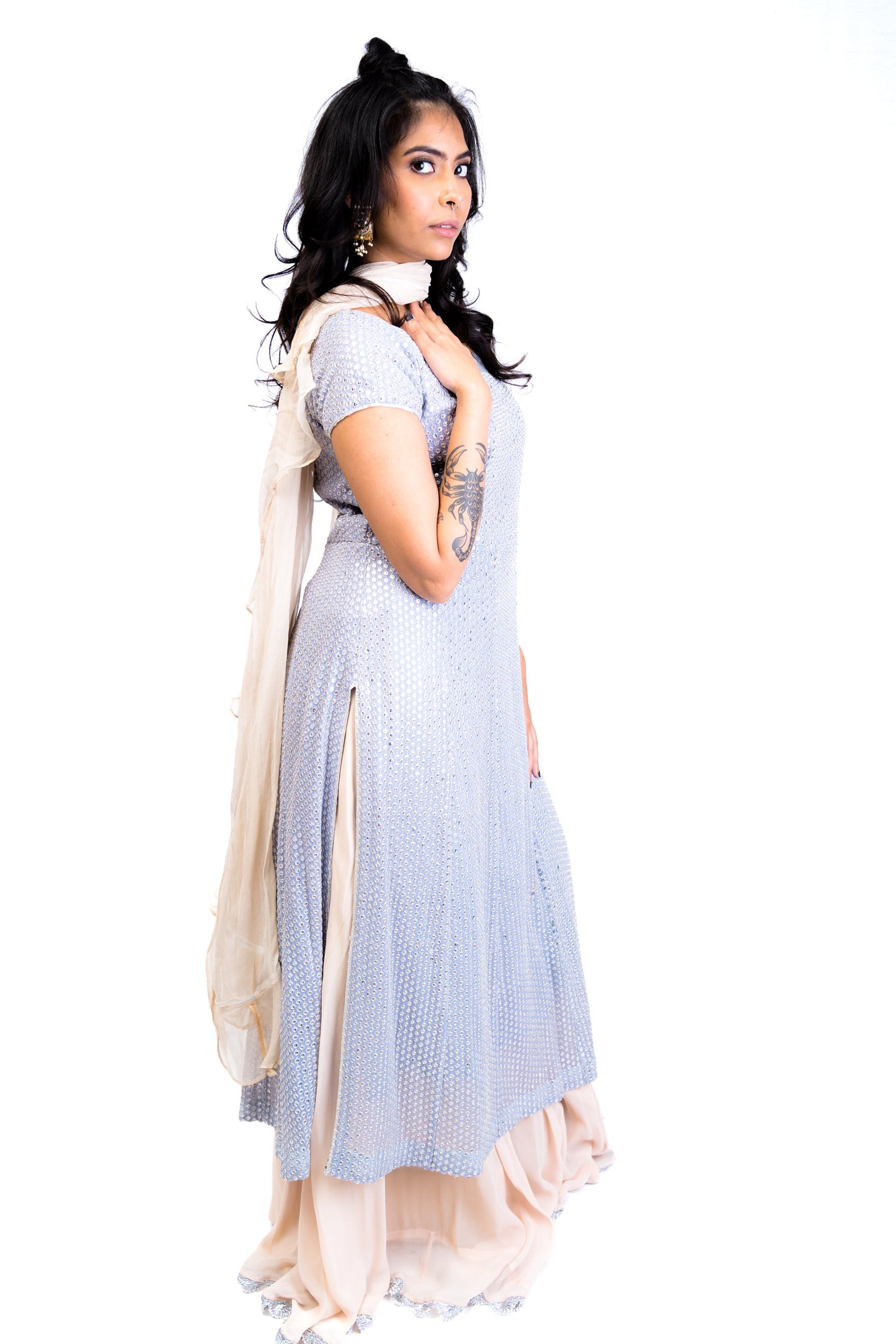 Pastel Blue and Light Peach Anarkali