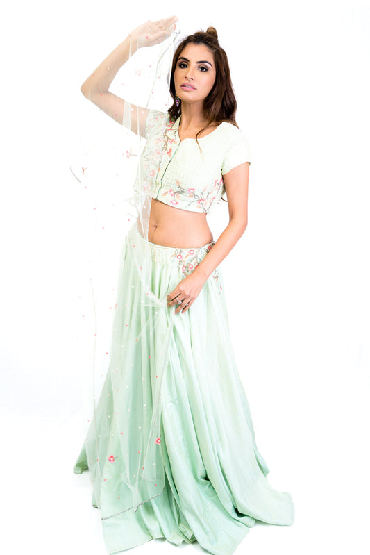 Mint Green Floral Lengha