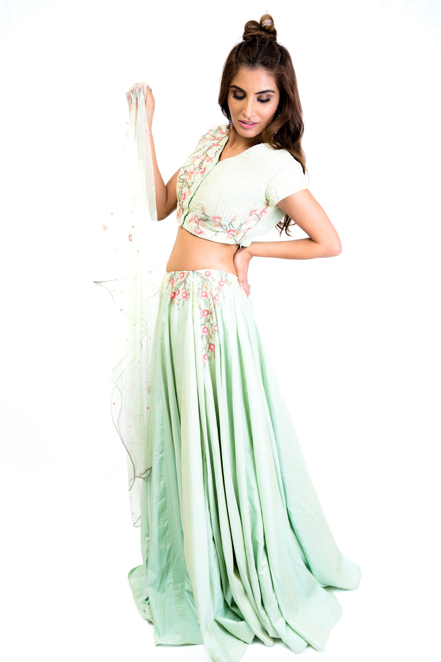 Mint Green Floral Lengha