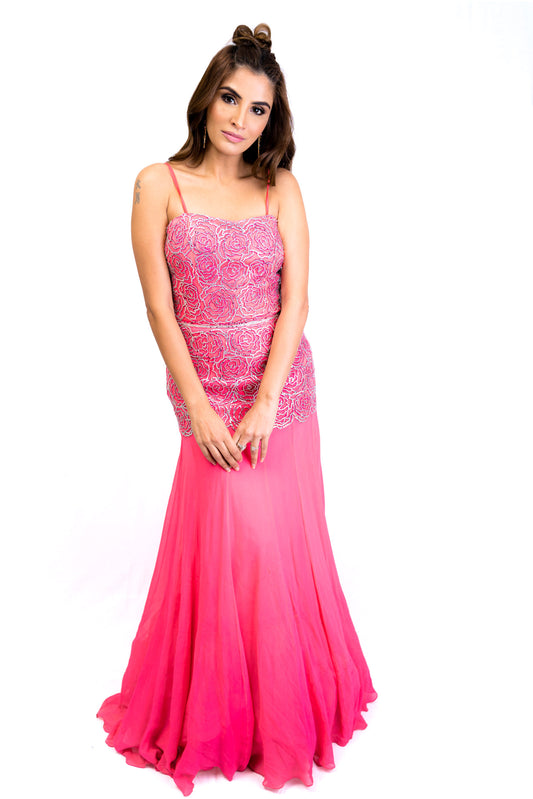 Pink Rose Crystal Fusion Lengha