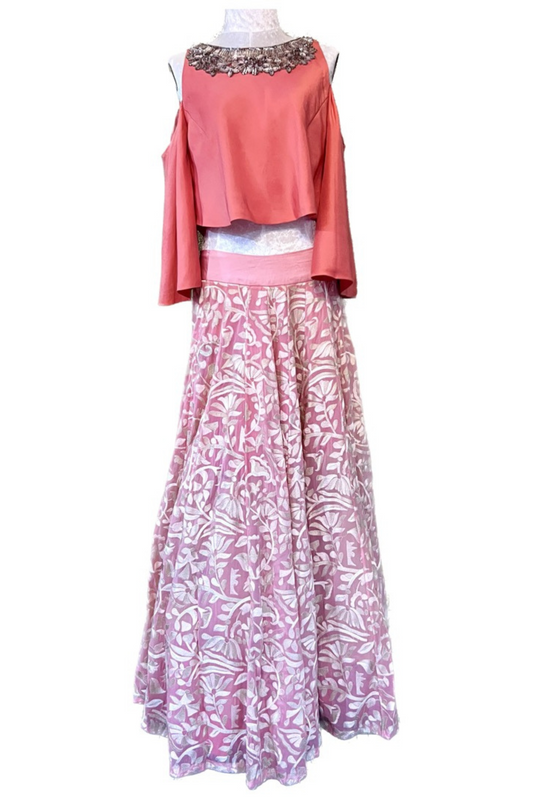 Coral pink indo western lengha by manish malhotra