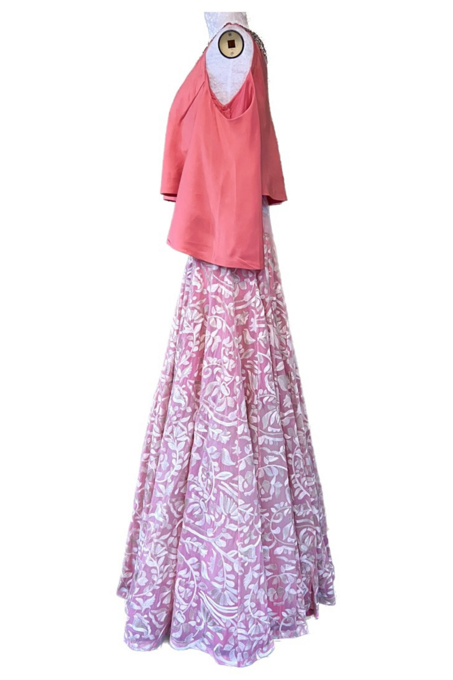 Coral pink indo western lengha by manish malhotra