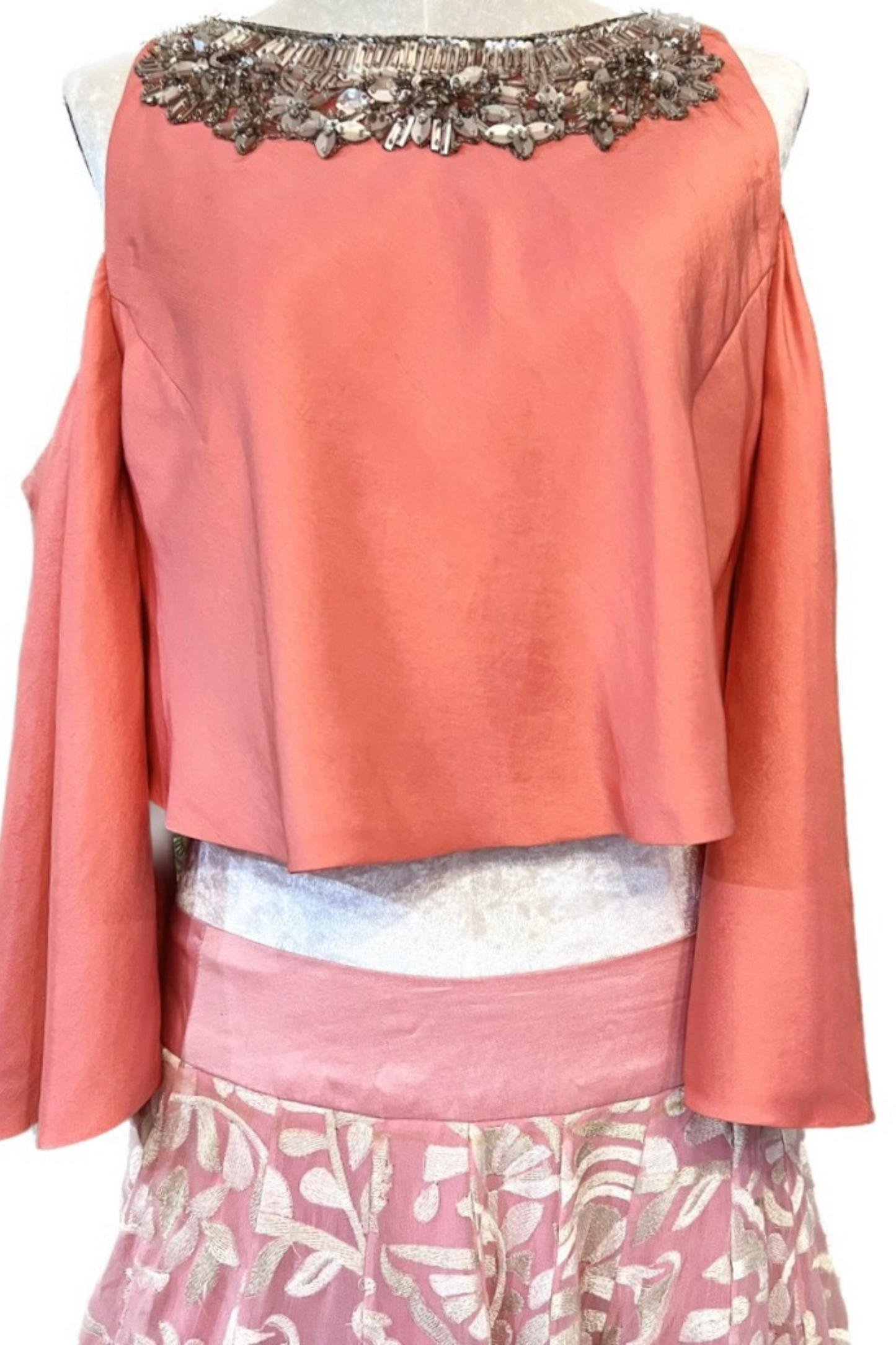 Coral pink indo western lengha by manish malhotra