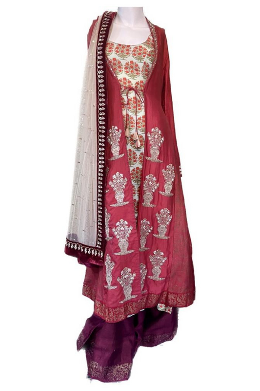Red traditional Sharara by Anuj Modi