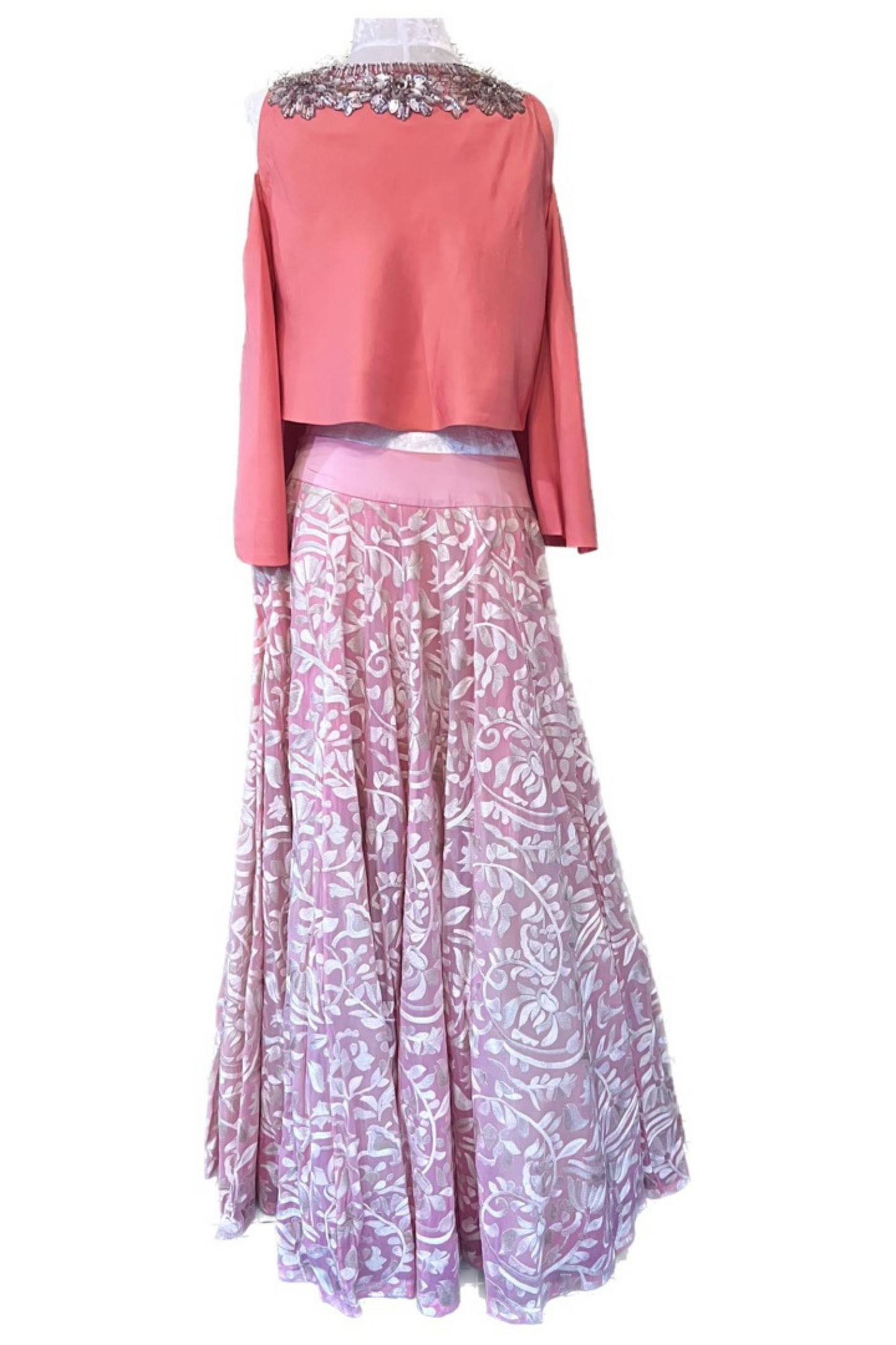Coral pink indo western lengha by manish malhotra