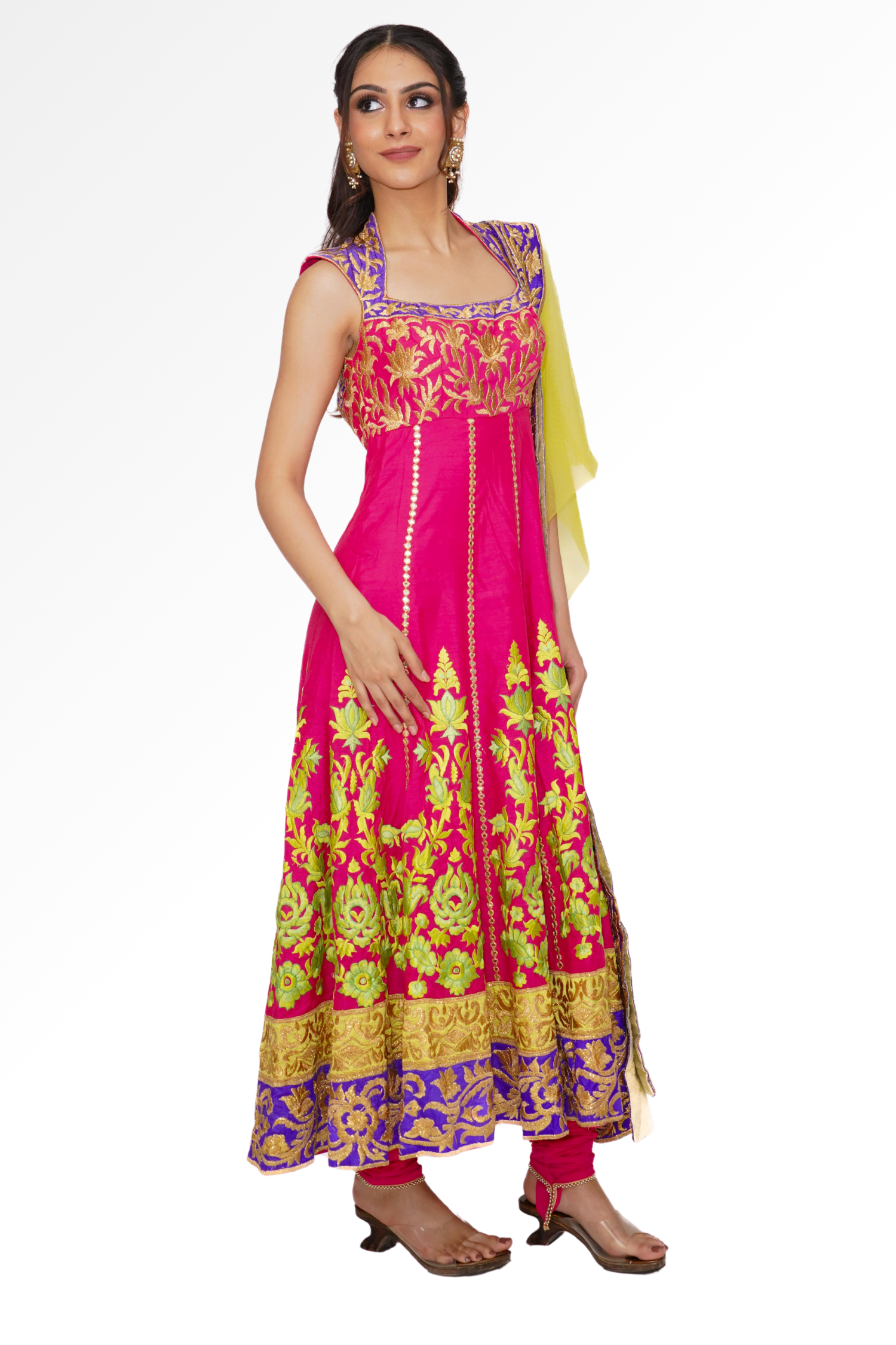 Bright pink anarkali for rent A Saree Story
