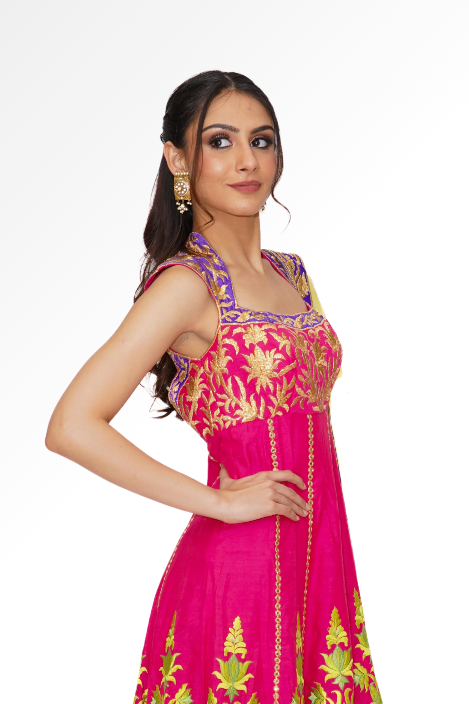 Bright pink anarkali for rent A Saree Story